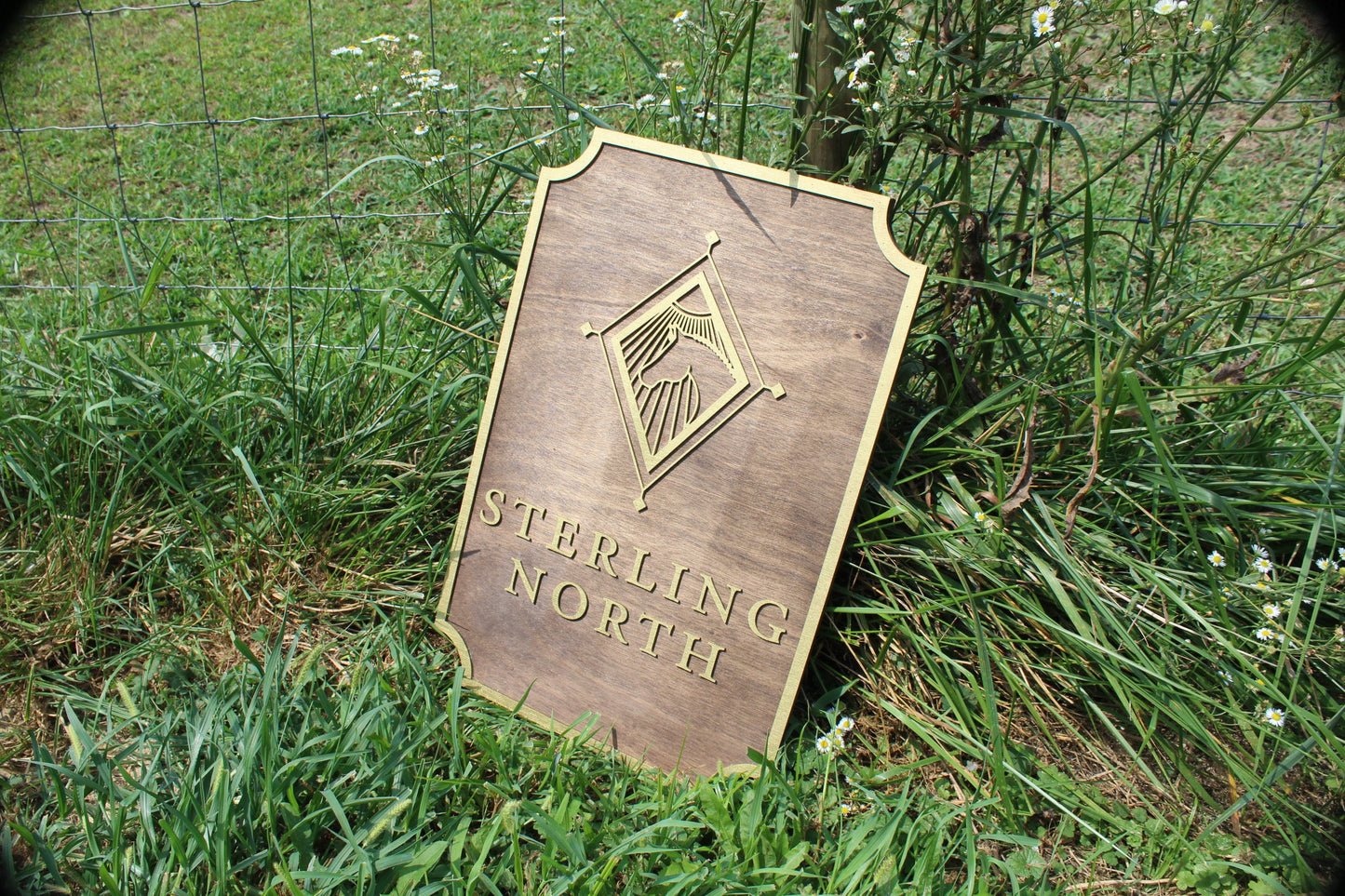 Logo Image Large Custom Wood Sign Can Be Hanging Indoor Outdoor Raised 3D off the board Horse Name of Business Stable Gold Star