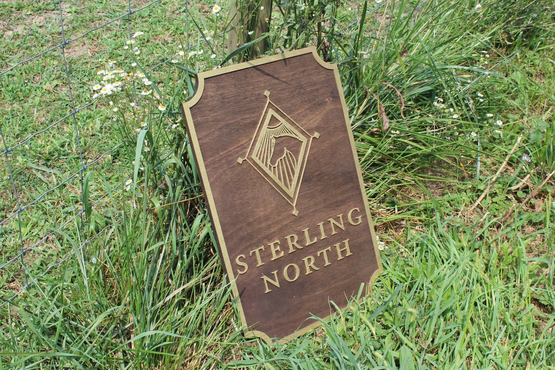 Logo Image Large Custom Wood Sign Can Be Hanging Indoor Outdoor Raised 3D off the board Horse Name of Business Stable Gold Star