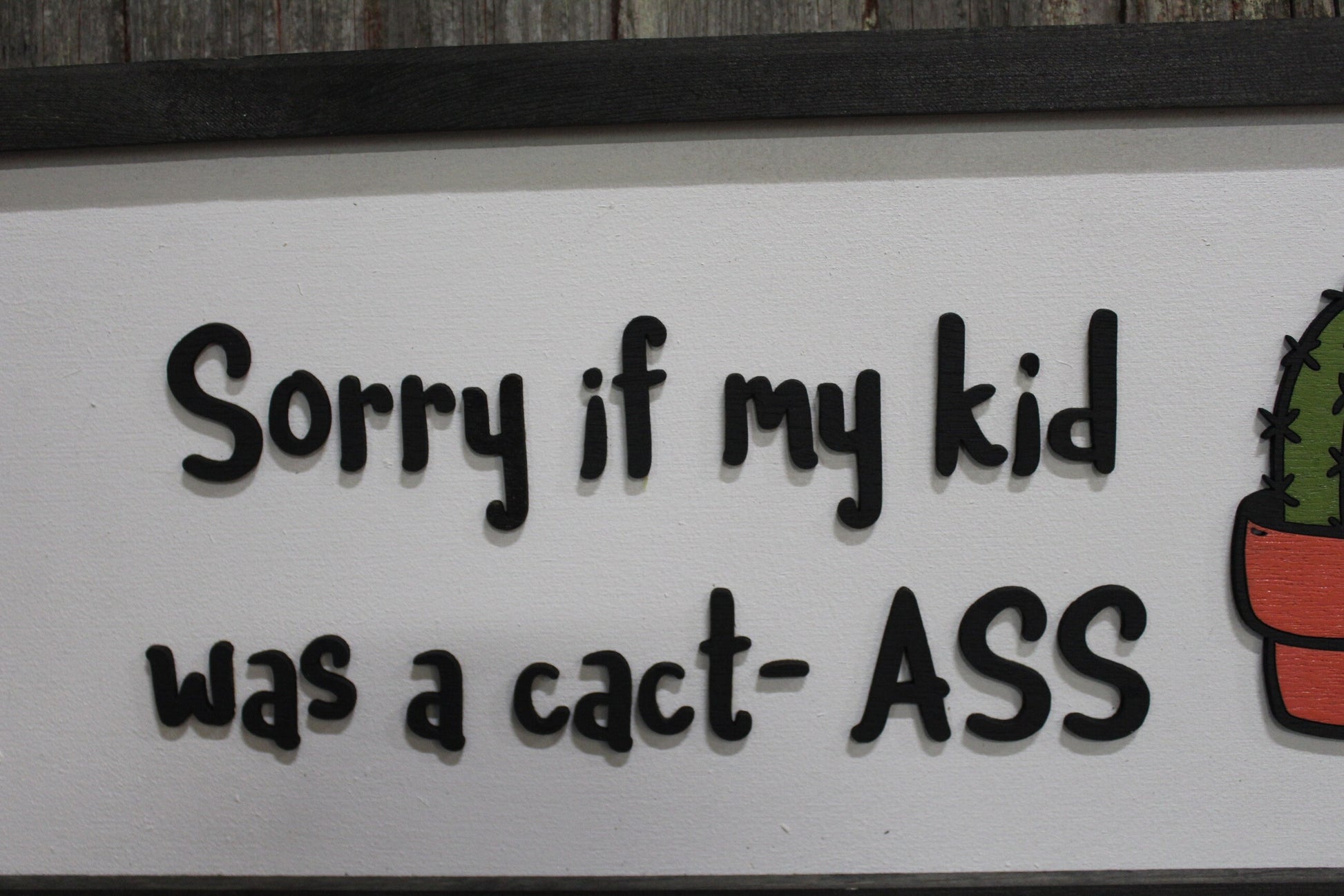 Sorry Cactus Funny Joke Sense of Humor Parenting Plant lover Prickly Crazy Kid Raised Text Kids Room Playroom Decor Home Apology 3D Handmade