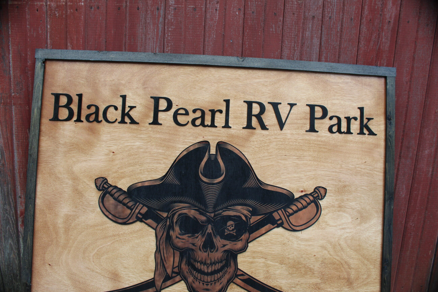 Black Pearl Rv Park Camping Pirate Swords Uv Printed 3D Custom Business Logo Square Oversized Rustic Wood Laser Cut Out 3D Extra Large Sign
