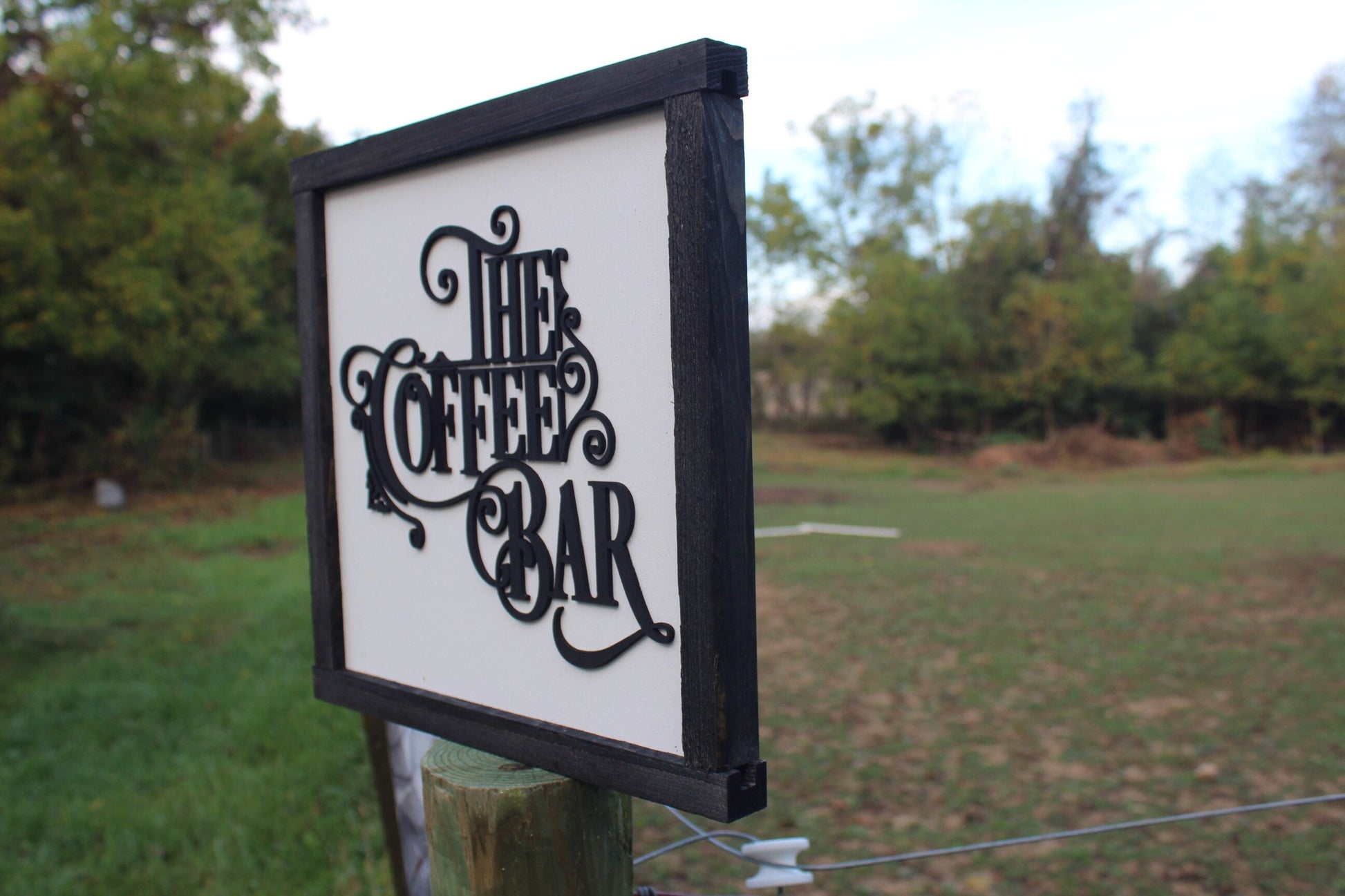The Coffee Bar Raised 3D Wood Black White Scroll Text Décor Decoration Wall Art Farmhouse Rustic Handmade Accessories Kitchen