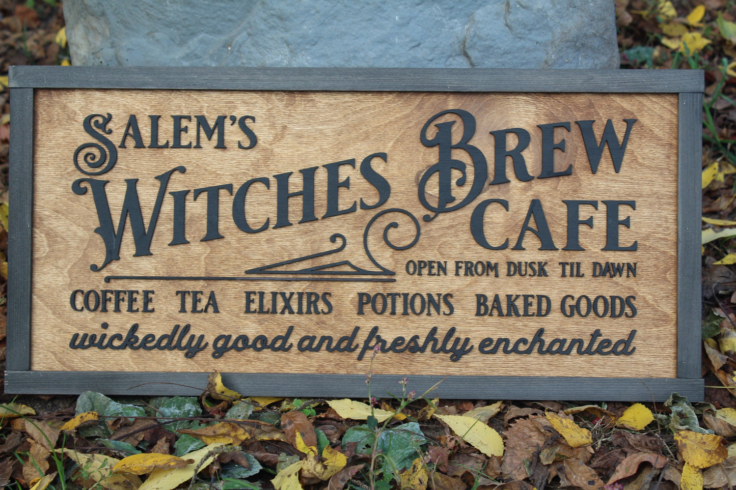 Witch Brew Cafe Salem Wood Rustic Sign Farmhouse Halloween October Autumn Fall Coffee Tea Baked Goods Wicked Fresh Unique Detailed Kitchen