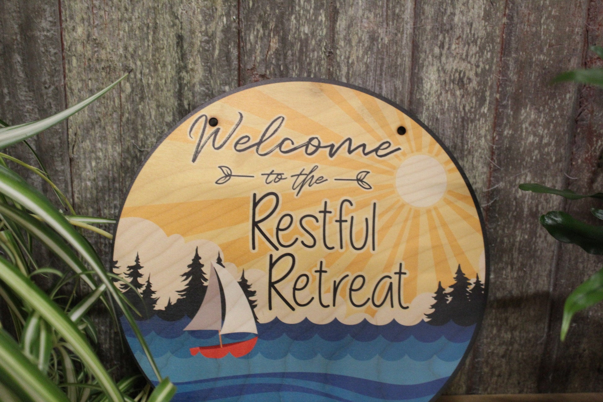 Small Business Sign Beach Restful Retreat Relax Logo Your Actual Logo Round Sign Custom Circle Personalized Plaque Wall Art Color Wood Print