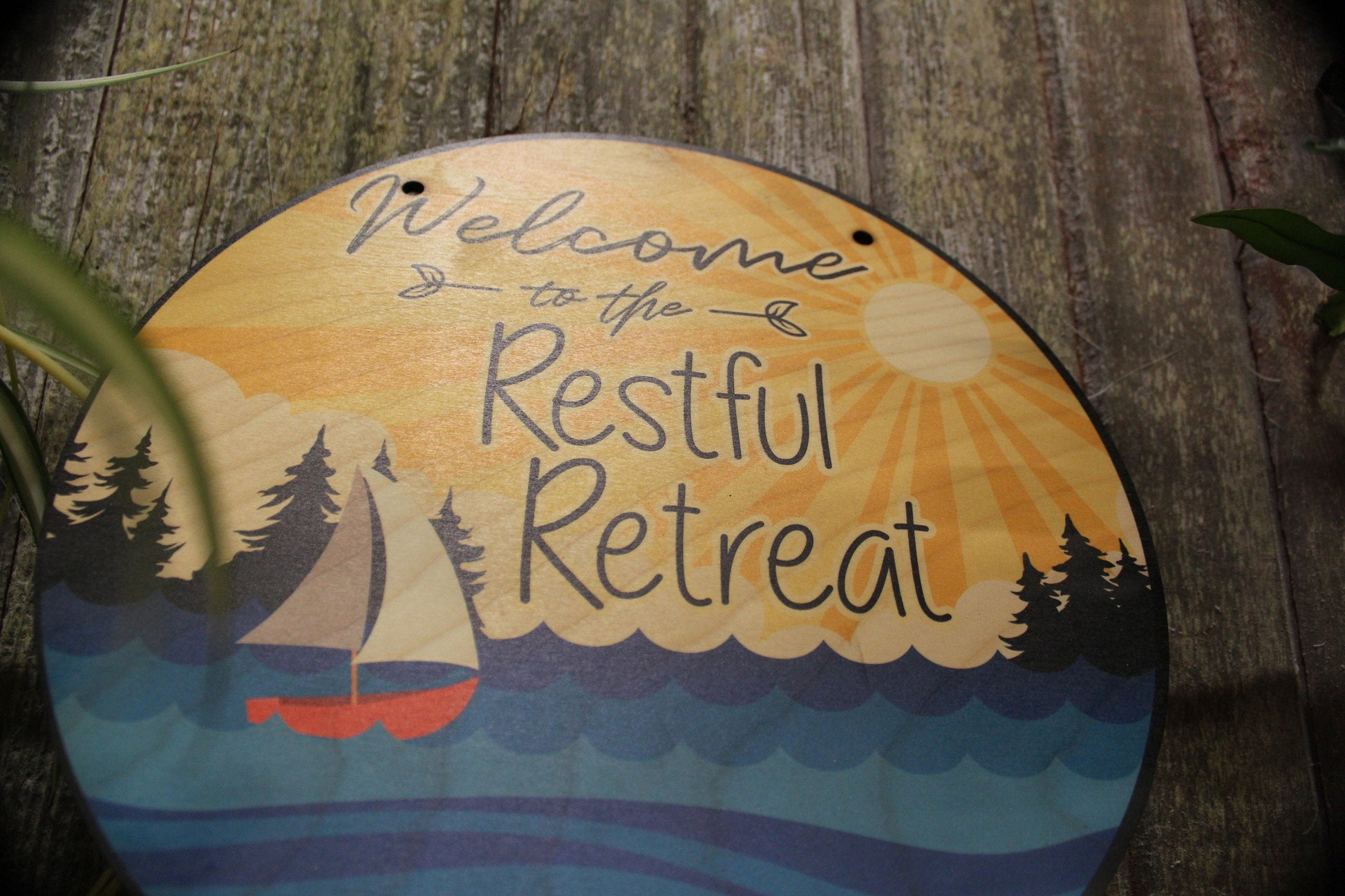 Small Business Sign Beach Restful Retreat Relax Logo Your Actual Logo Round Sign Custom Circle Personalized Plaque Wall Art Color Wood Print