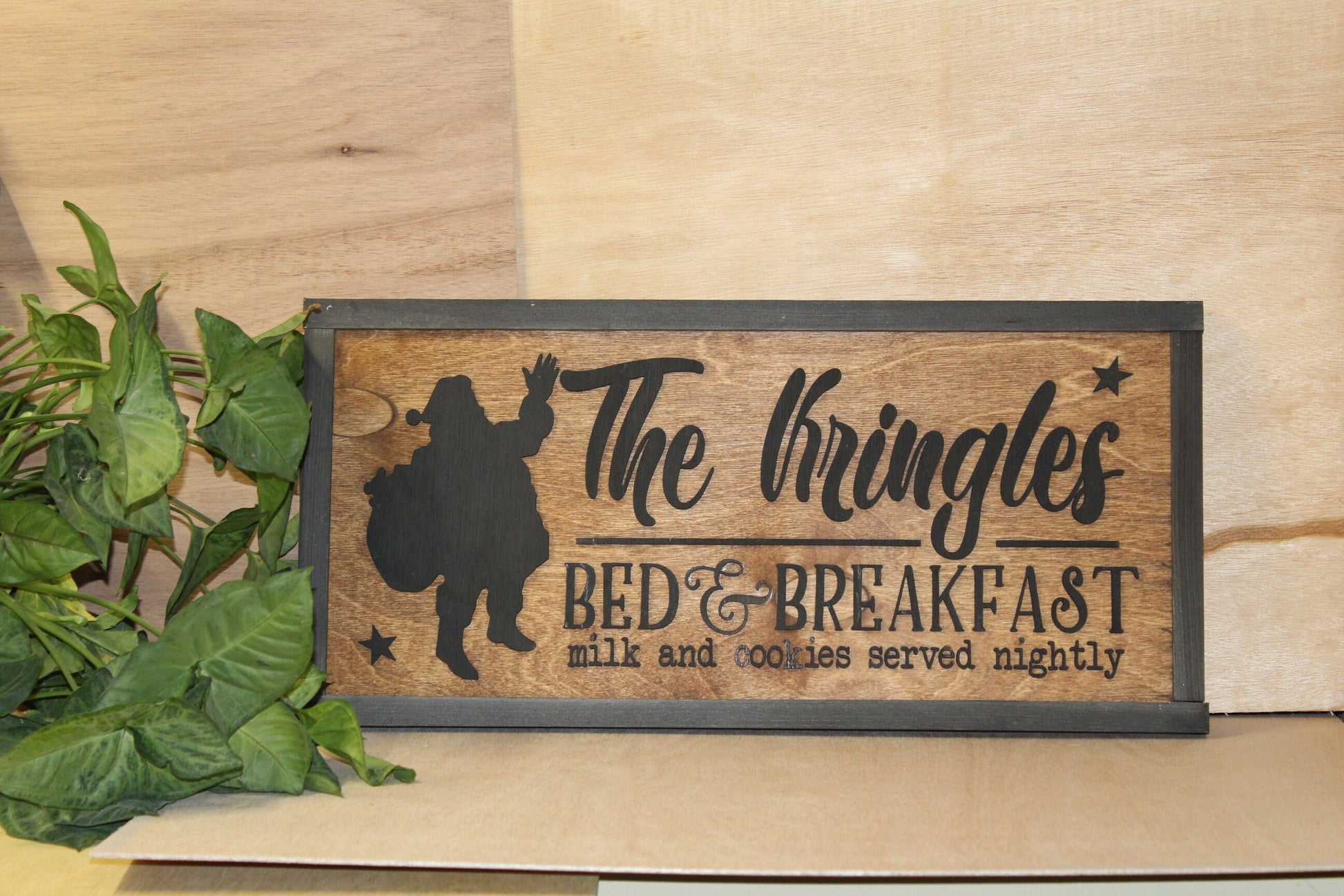 The Kringles Bed and Breakfast Holiday Christmas Santa Milk and Cookies 3D Raised Sign Home Decor St Nick Winter Handmade Rustic Primitive