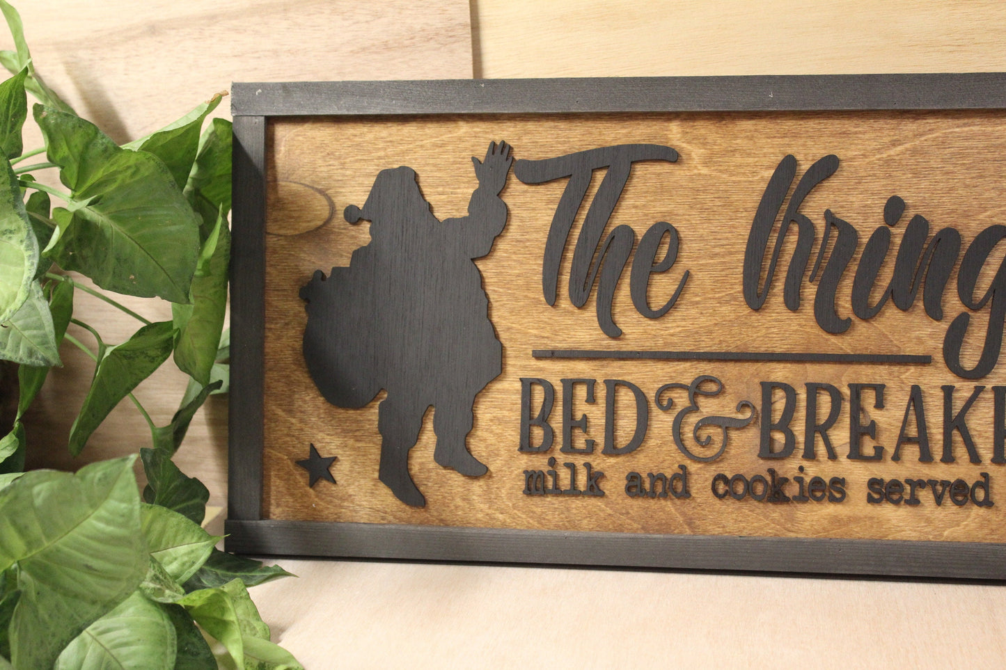 The Kringles Bed and Breakfast Holiday Christmas Santa Milk and Cookies 3D Raised Sign Home Decor St Nick Winter Handmade Rustic Primitive