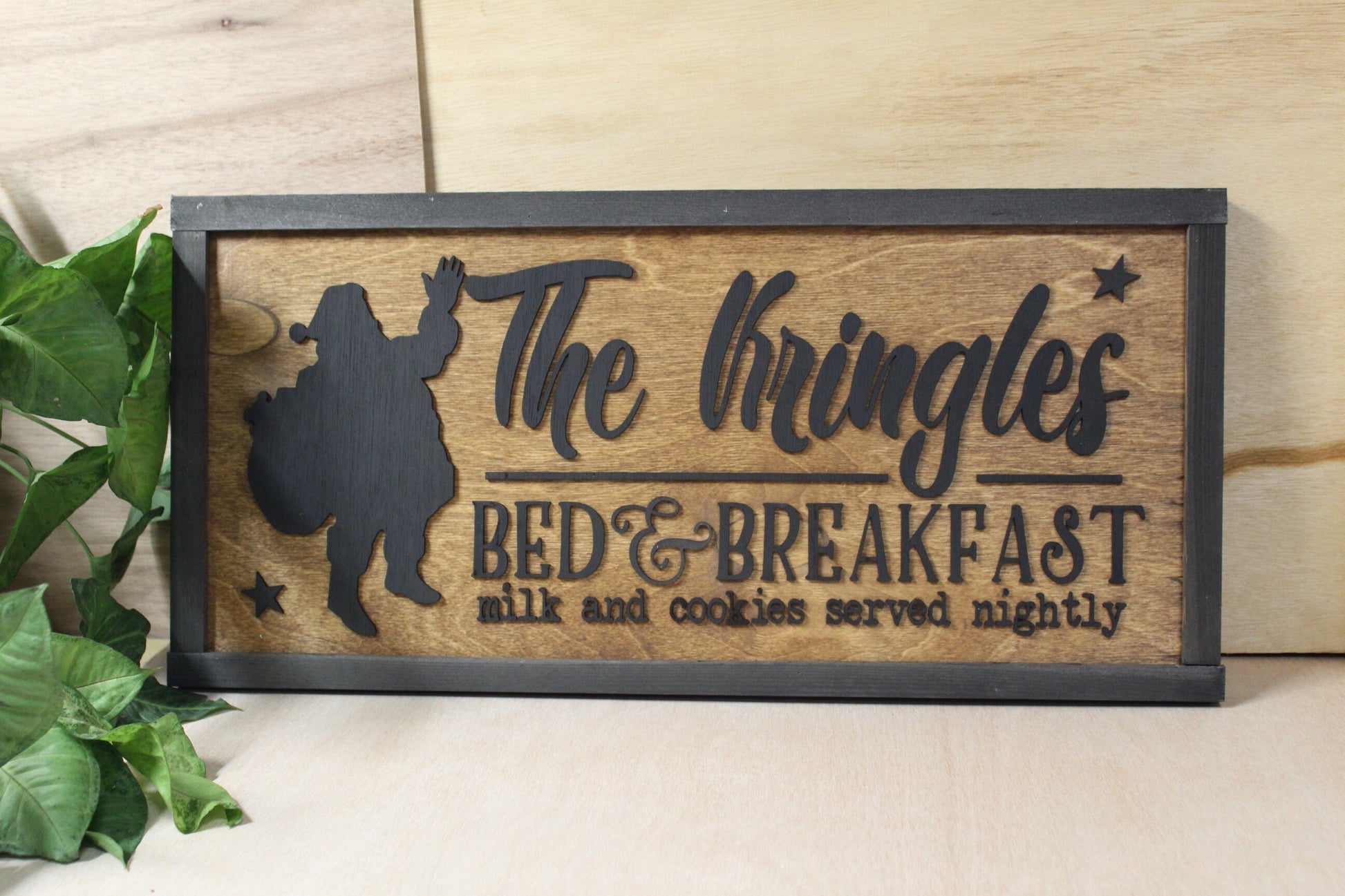 The Kringles Bed and Breakfast Holiday Christmas Santa Milk and Cookies 3D Raised Sign Home Decor St Nick Winter Handmade Rustic Primitive