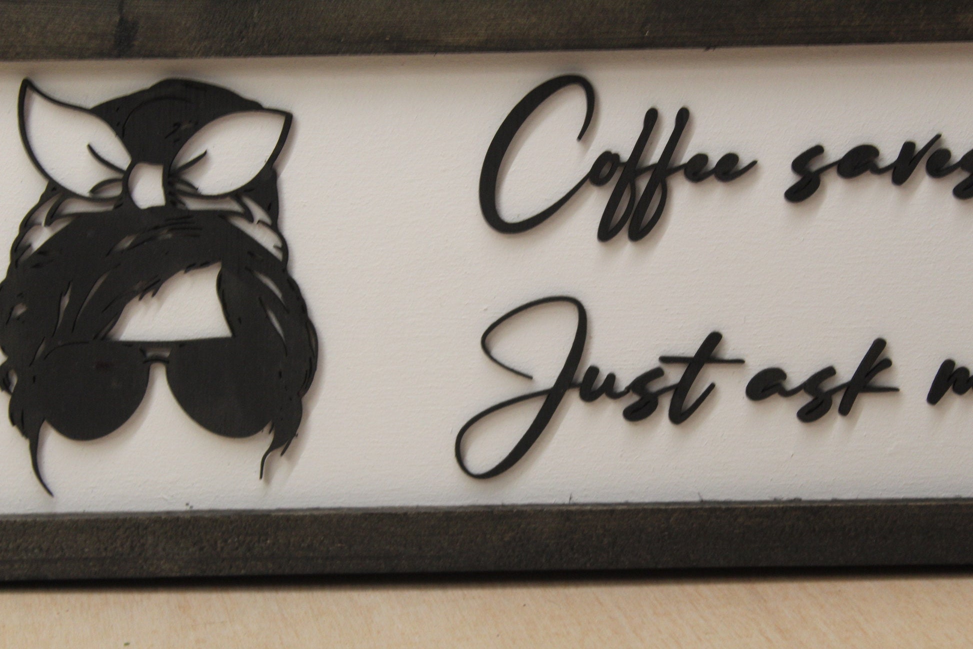 Mom Gift Coffee Sign Cool Mom Mom Life Just Ask My Children Coffee Lover Funny Mom Joke Wooden Framed Decor Coffee Bar Kitchen 3D Raised