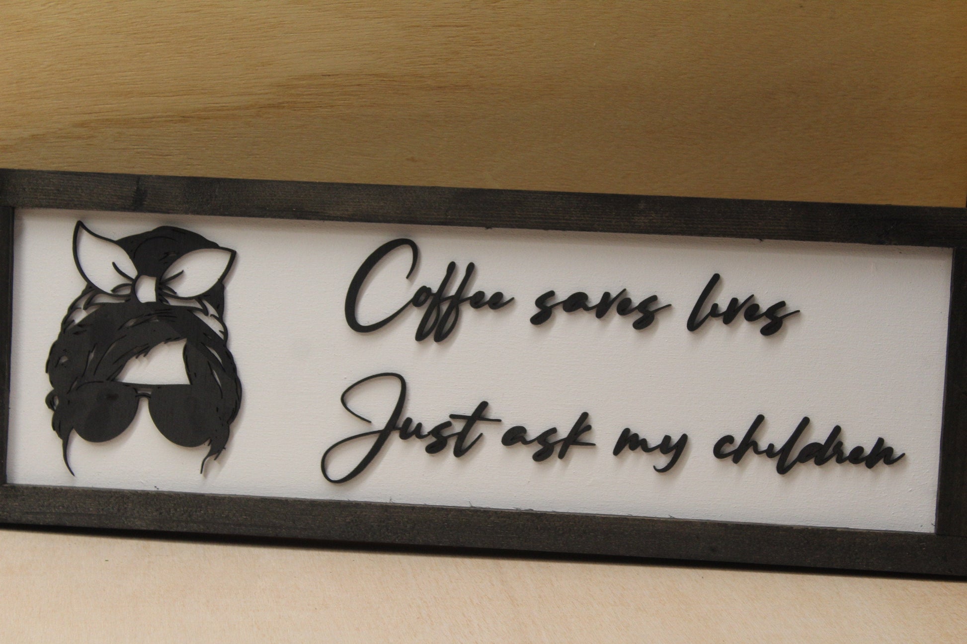 Mom Gift Coffee Sign Cool Mom Mom Life Just Ask My Children Coffee Lover Funny Mom Joke Wooden Framed Decor Coffee Bar Kitchen 3D Raised