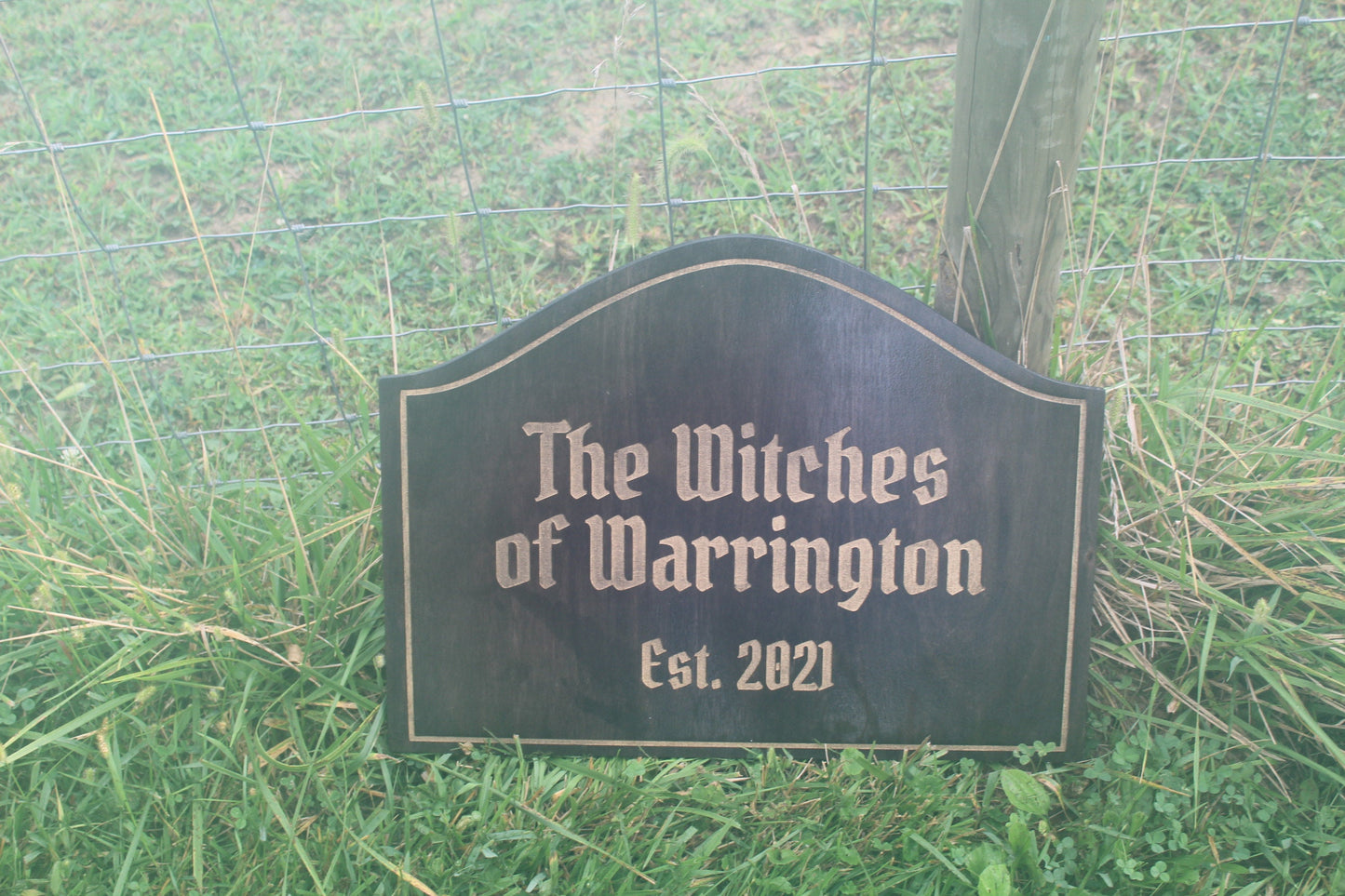 Custom Wood Sign Engraved Color Filled Witches Haunted Commerical Sign Graveyard Rustic Victorian Your Logo Personalized Contour Shape Witch