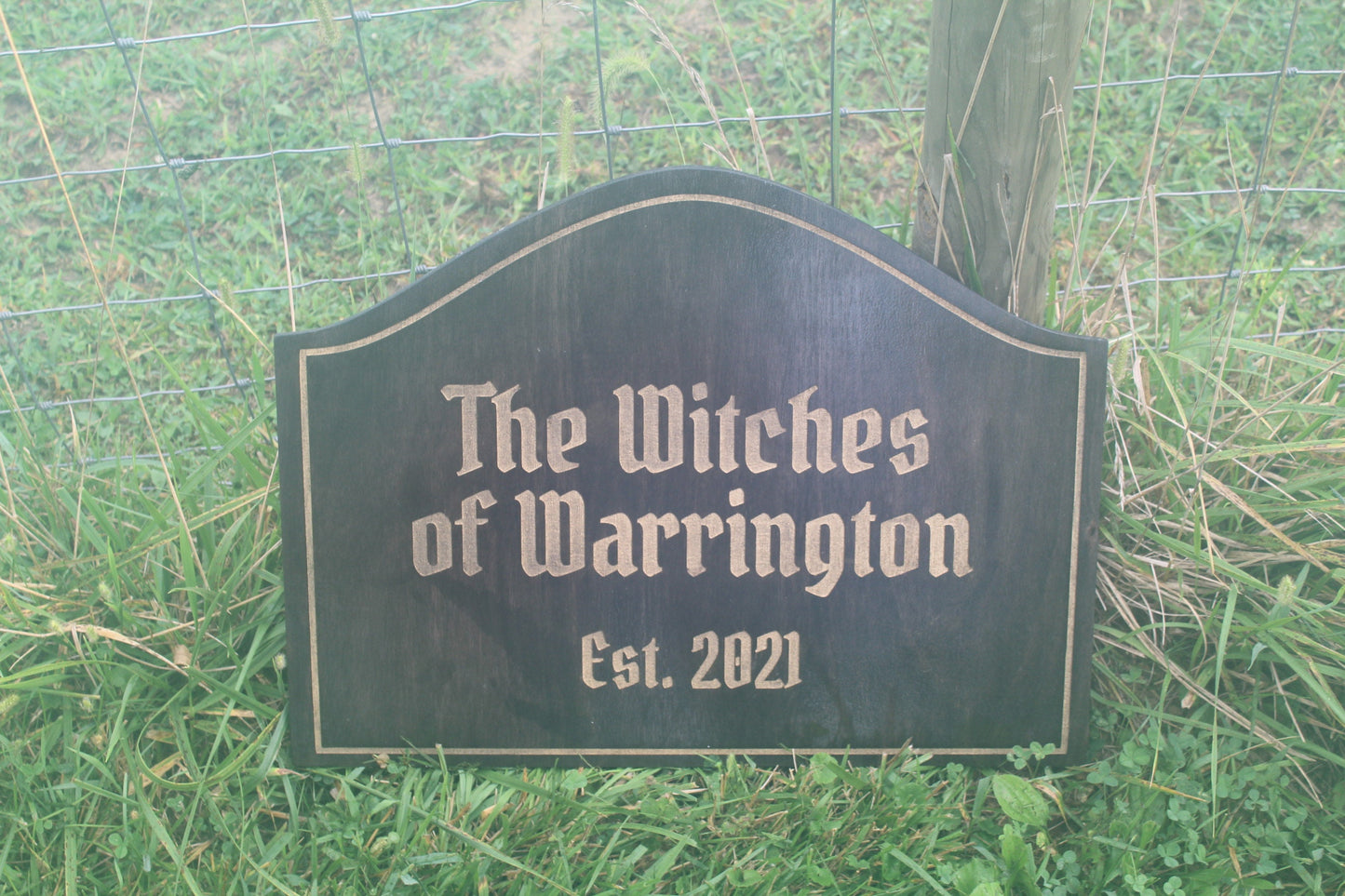 Custom Wood Sign Engraved Color Filled Witches Haunted Commerical Sign Graveyard Rustic Victorian Your Logo Personalized Contour Shape Witch