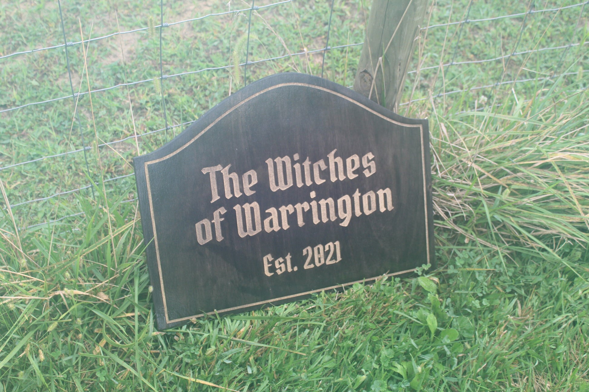 Custom Wood Sign Engraved Color Filled Witches Haunted Commerical Sign Graveyard Rustic Victorian Your Logo Personalized Contour Shape Witch