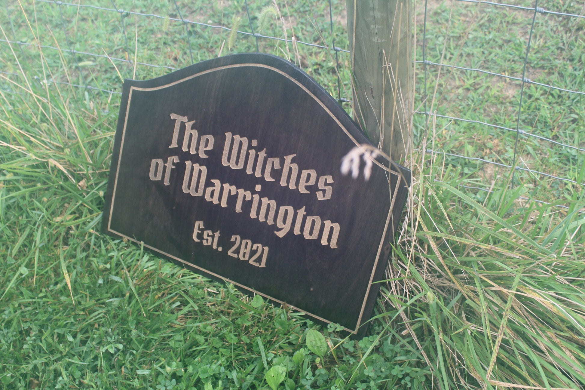 Custom Wood Sign Engraved Color Filled Witches Haunted Commerical Sign Graveyard Rustic Victorian Your Logo Personalized Contour Shape Witch
