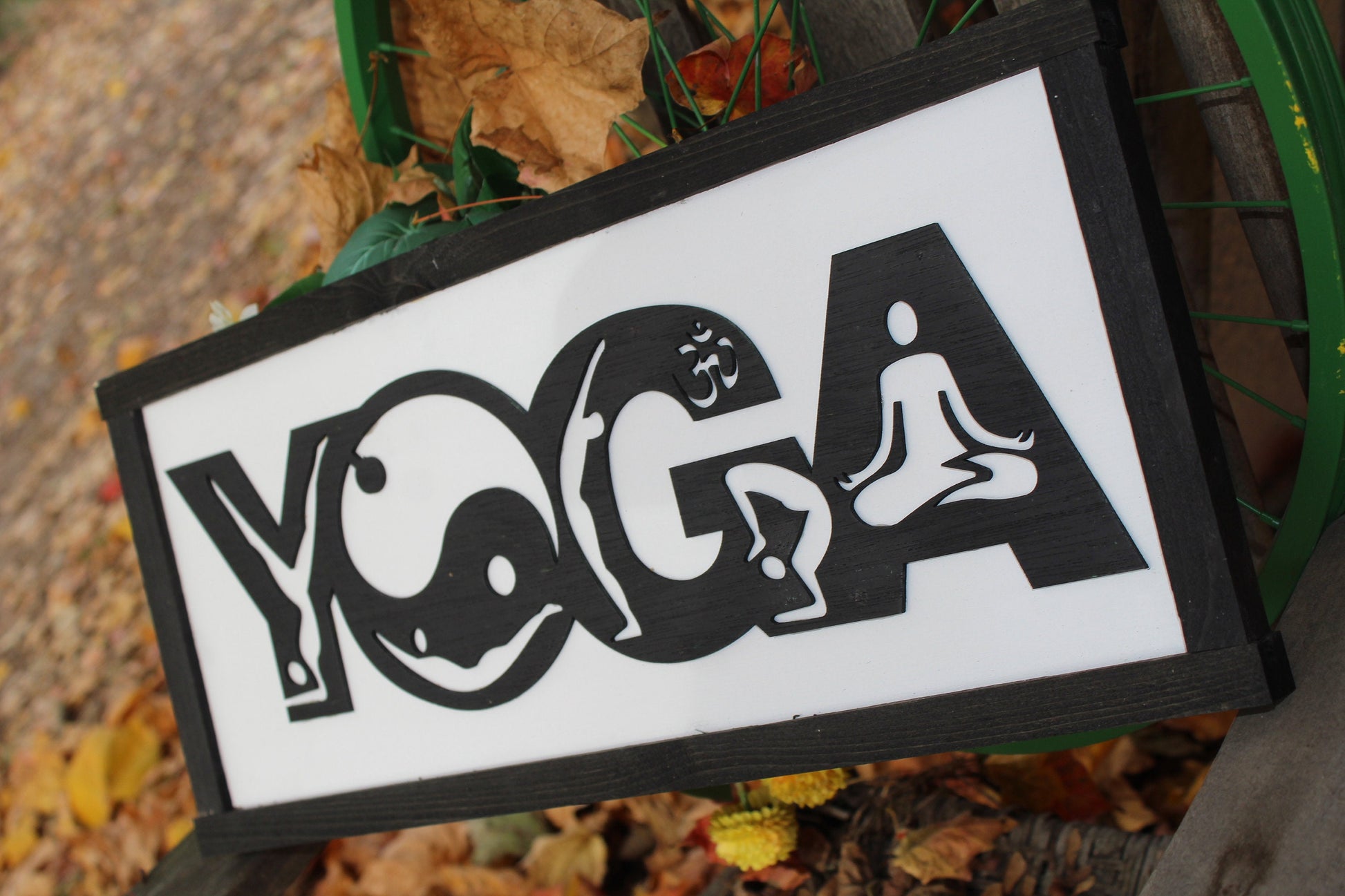 Yoga Wood Sign 3D Raised Text Ebony White Sign Relax Zen Relax Spa Psycially Fit Trainer Handmade FootstepsInThePast Gym Decor