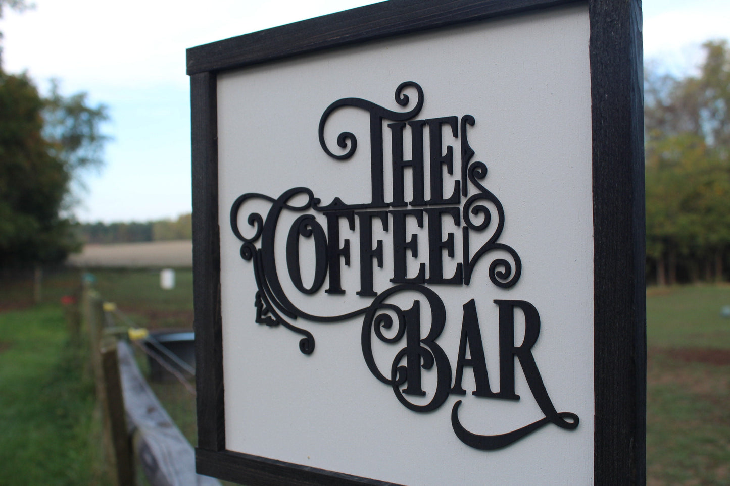 The Coffee Bar Raised 3D Wood Black White Scroll Text Décor Decoration Wall Art Farmhouse Rustic Handmade Accessories Kitchen