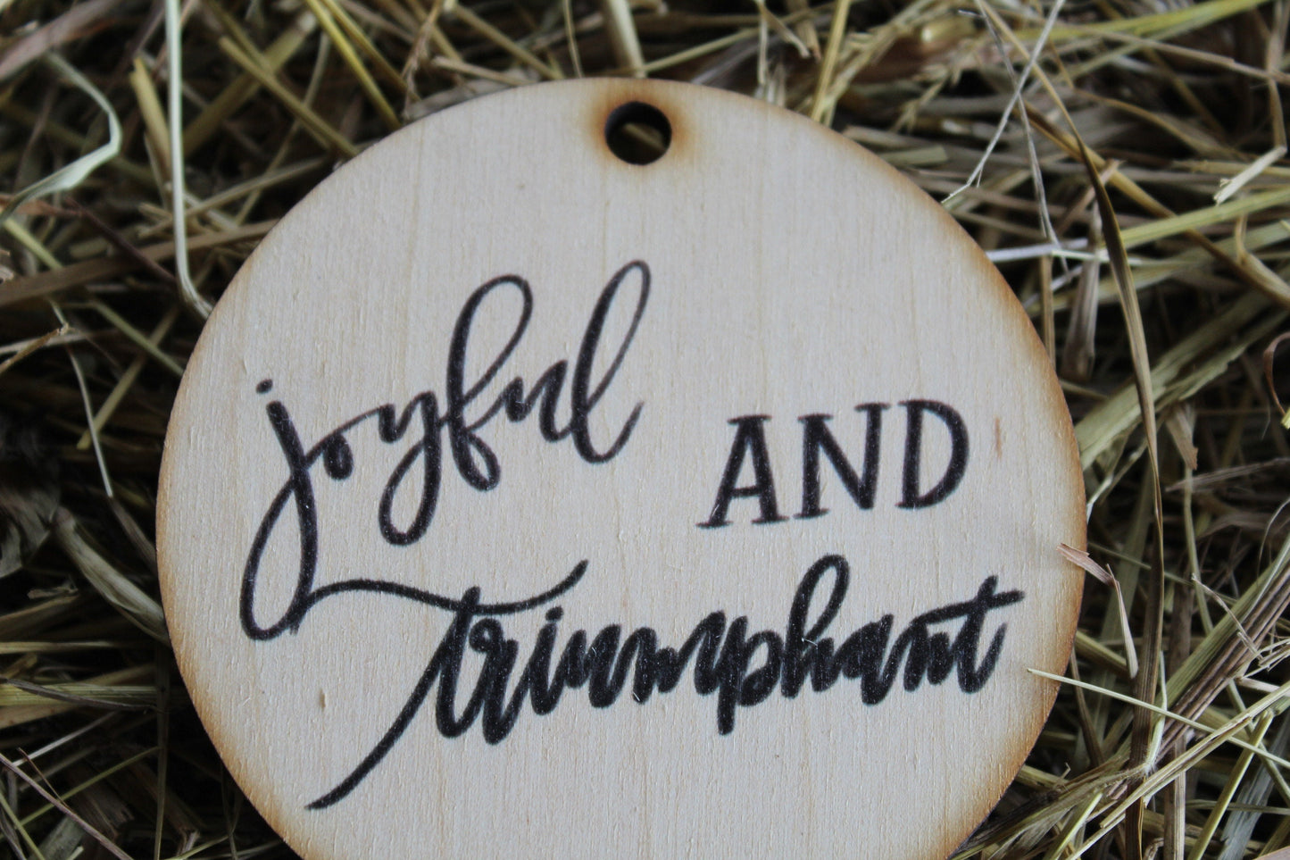 Joyful And Triumphant Gift Tag Christmas Ornament Christmas Trees Woodslice Holiday Christmas Carols O Come All Ye Faithful