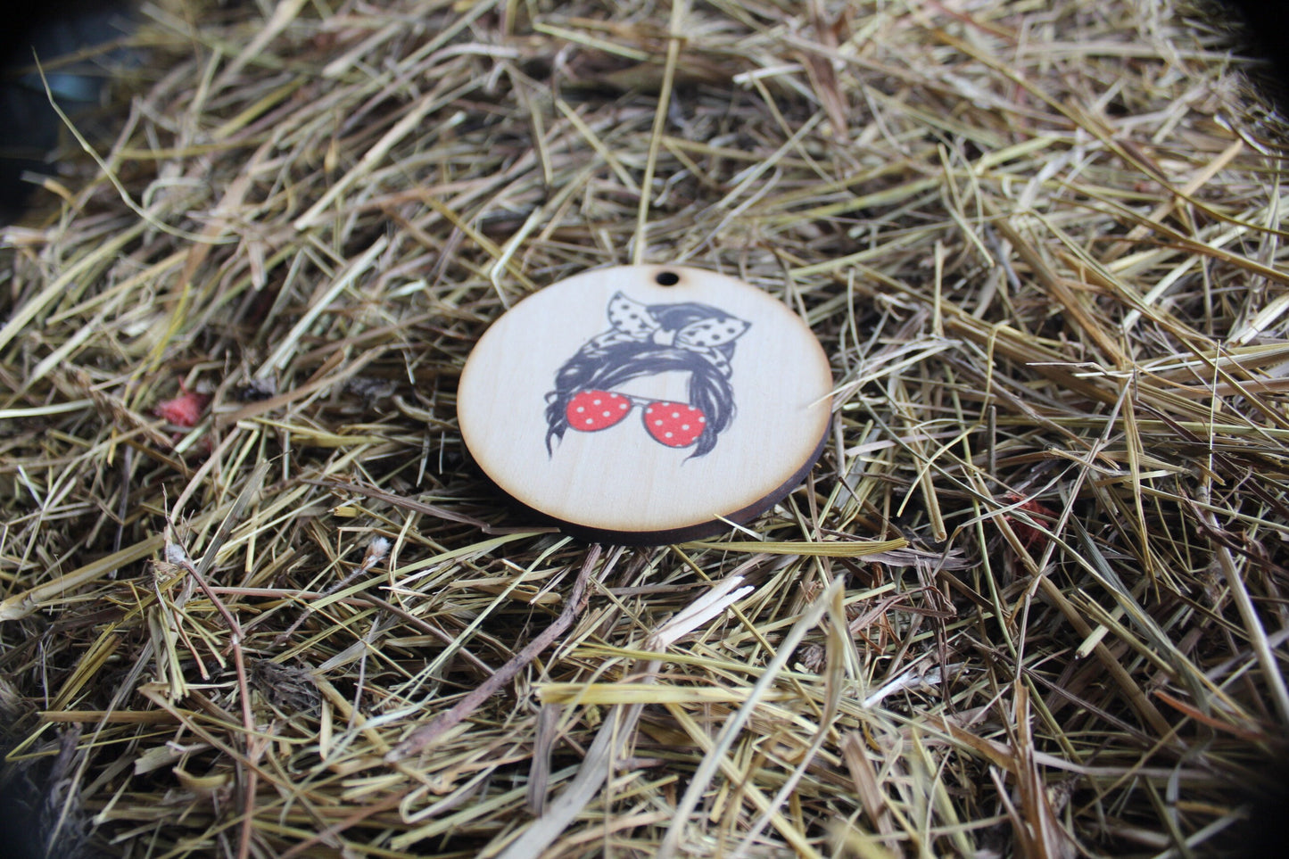 Cool Mom Sunglasses Hairtie Headband Polkadots Messy Bun Mom Life Christmas Gift Tag Holiday Woodslice Red Friend Gift