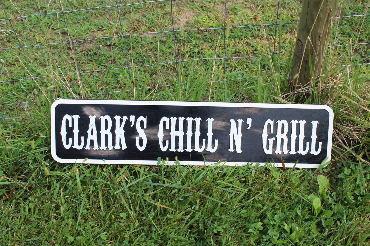 Custom Wood Sign Made To Order Chill N Grill Lounge Distressed Over-sized Rustic Business Logo Bar Barn BBQ Patio Man Cave Free Shipping USA