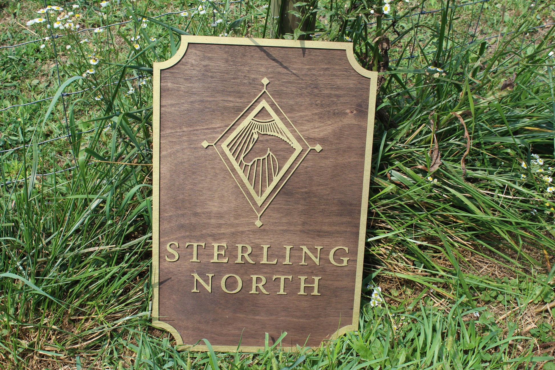 Logo Image Large Custom Wood Sign Can Be Hanging Indoor Outdoor Raised 3D off the board Horse Name of Business Stable Gold Star