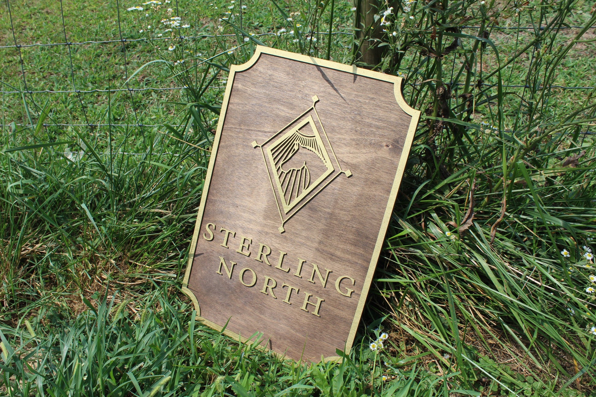 Logo Image Large Custom Wood Sign Can Be Hanging Indoor Outdoor Raised 3D off the board Horse Name of Business Stable Gold Star