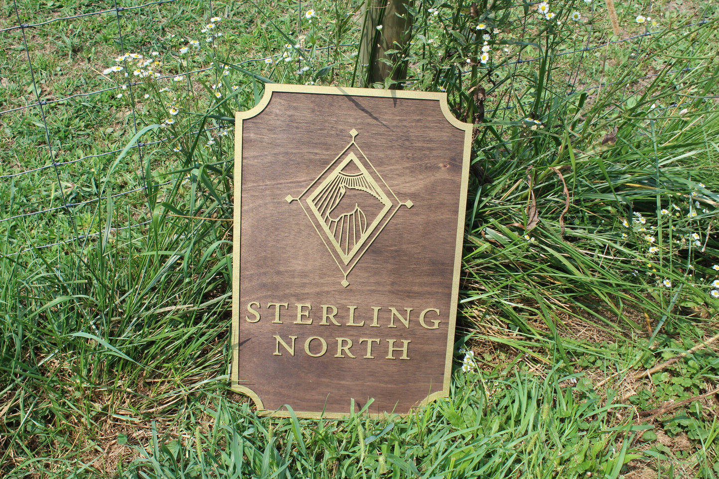 Logo Image Large Custom Wood Sign Can Be Hanging Indoor Outdoor Raised 3D off the board Horse Name of Business Stable Gold Star