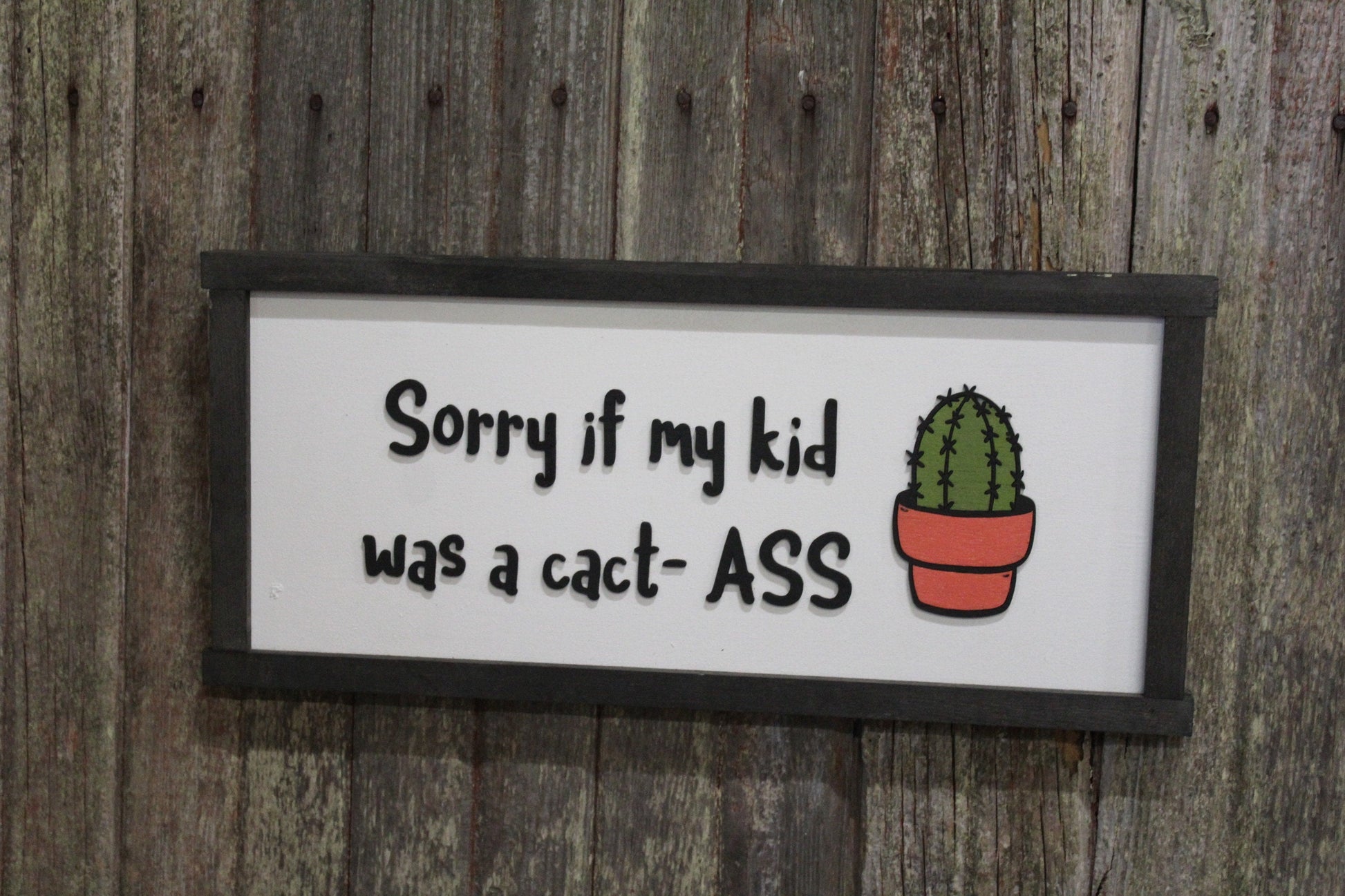 Sorry Cactus Funny Joke Sense of Humor Parenting Plant lover Prickly Crazy Kid Raised Text Kids Room Playroom Decor Home Apology 3D Handmade