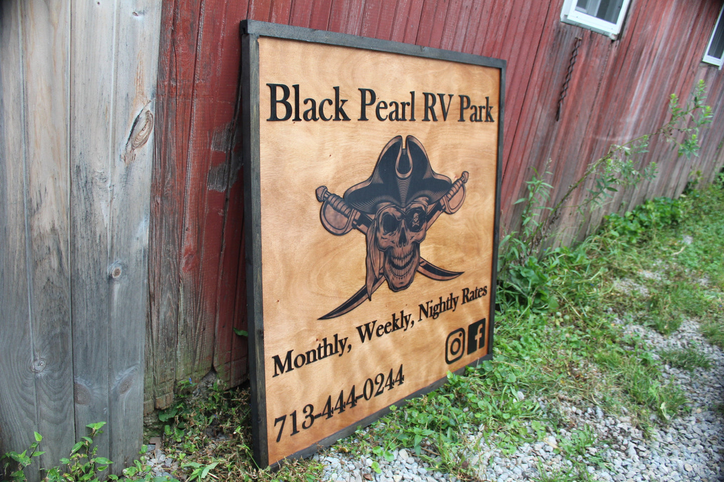 Black Pearl Rv Park Camping Pirate Swords Uv Printed 3D Custom Business Logo Square Oversized Rustic Wood Laser Cut Out 3D Extra Large Sign