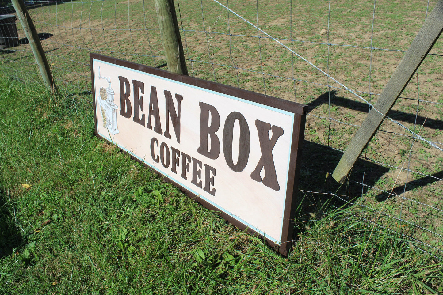 Coffee Bean Box Grinder Coffee Shop Over Sized Business Sign Large Store Front 3D Uvprinted Logo Raised Handmade Lobby Framed From Scratch