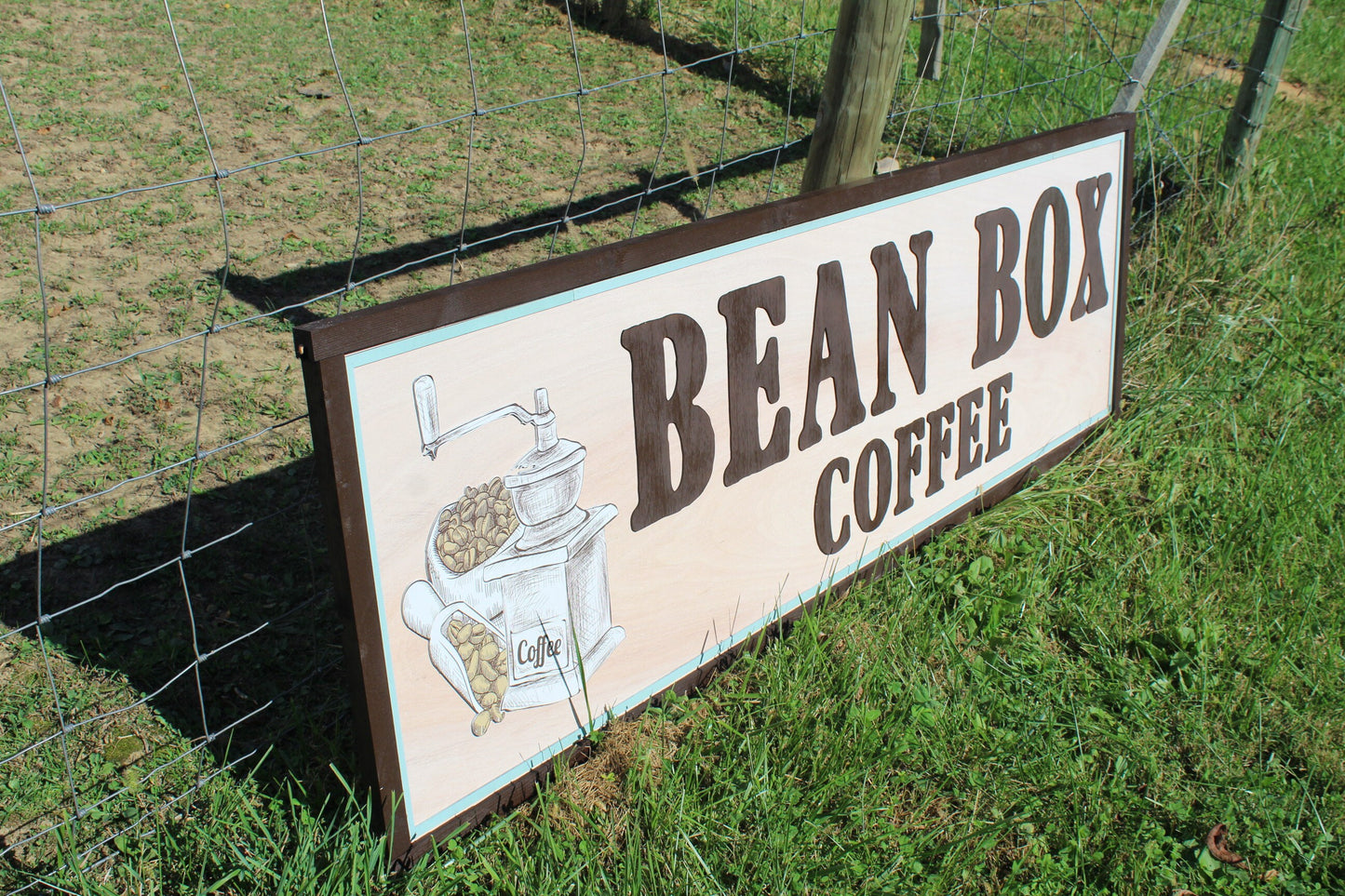 Coffee Bean Box Grinder Coffee Shop Over Sized Business Sign Large Store Front 3D Uvprinted Logo Raised Handmade Lobby Framed From Scratch