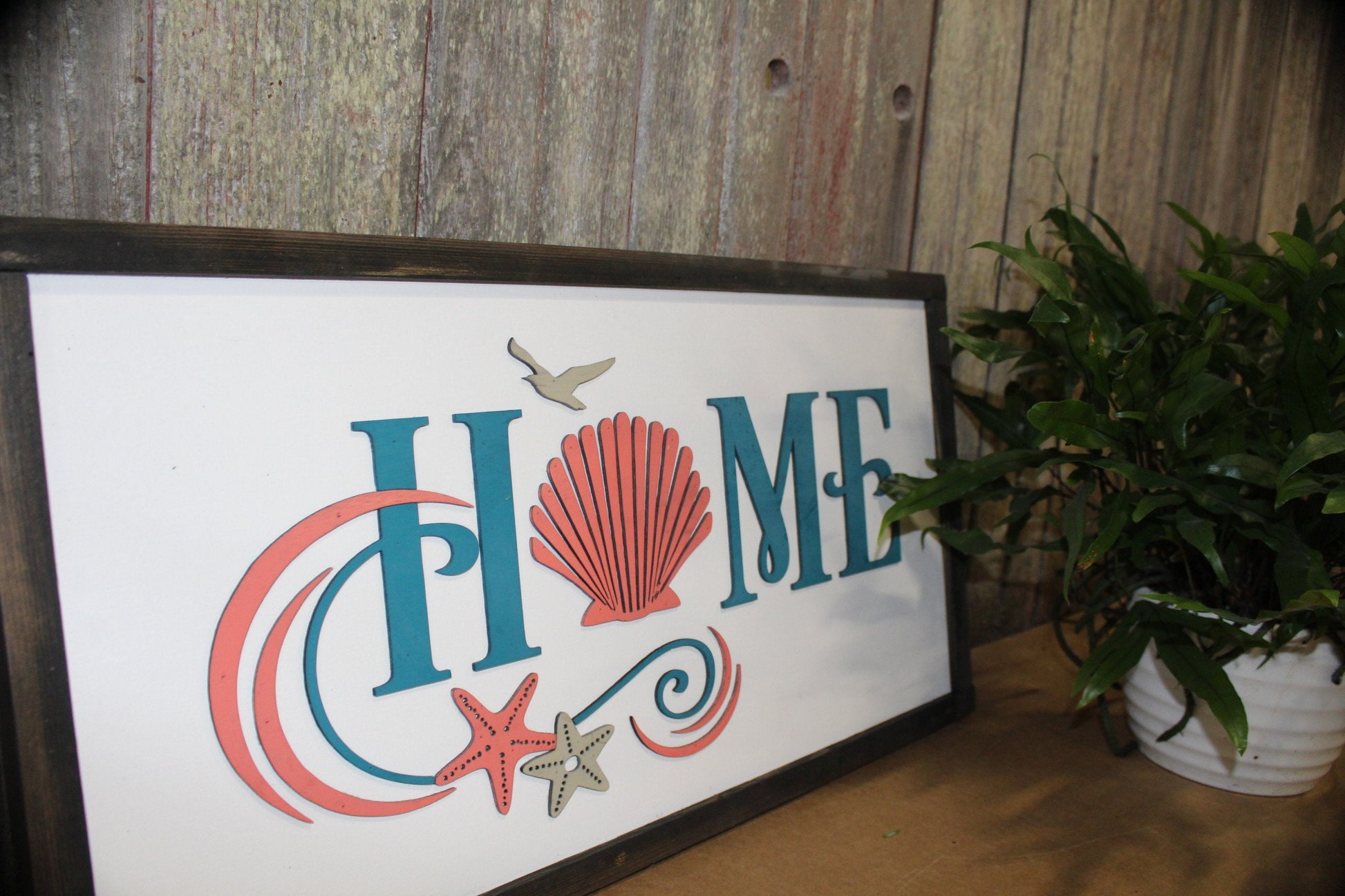 Home Beach Starfish Seagull Seashell Beach House Vacation Home Retirement Blue Peach Blessed Wooden 3D Raised Handmade Gift Tropical