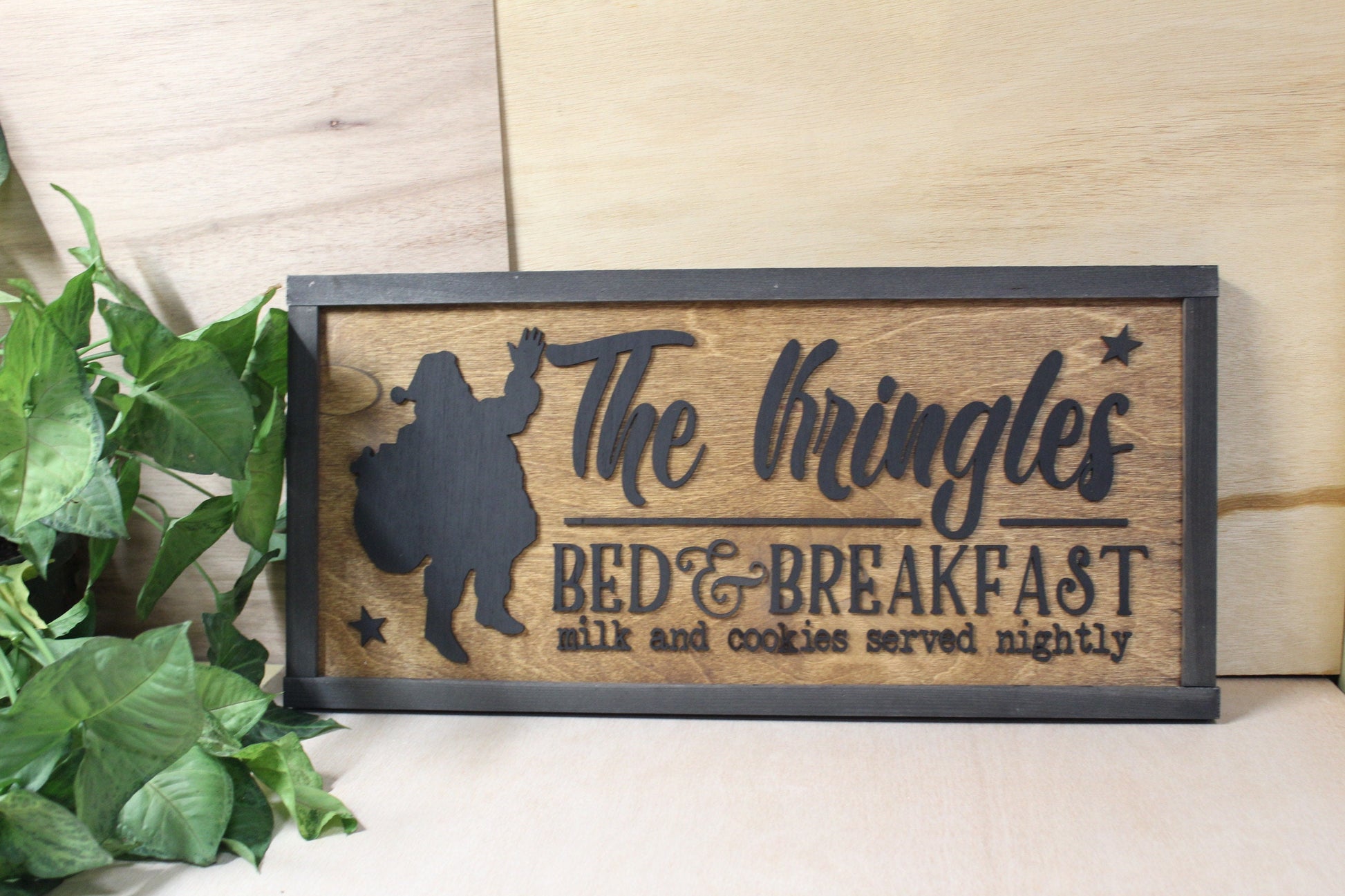 The Kringles Bed and Breakfast Holiday Christmas Santa Milk and Cookies 3D Raised Sign Home Decor St Nick Winter Handmade Rustic Primitive