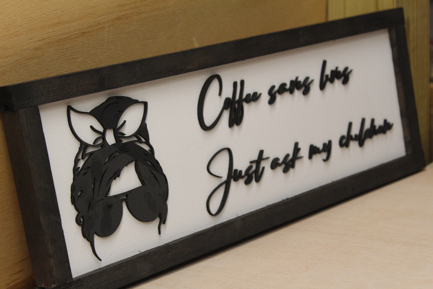 Mom Gift Coffee Sign Cool Mom Mom Life Just Ask My Children Coffee Lover Funny Mom Joke Wooden Framed Decor Coffee Bar Kitchen 3D Raised