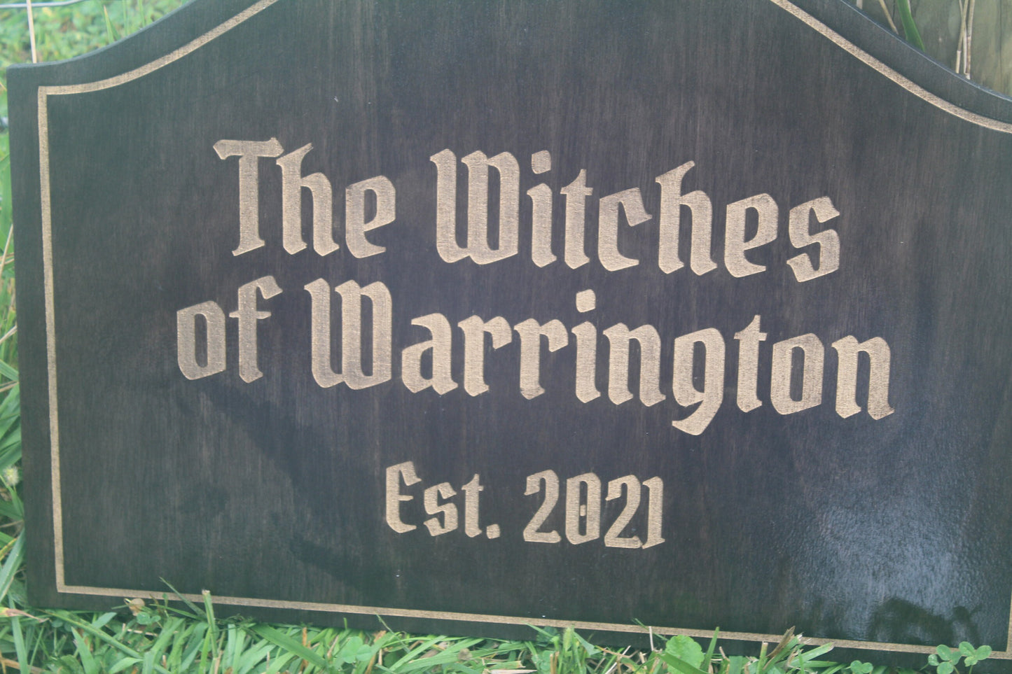 Custom Wood Sign Engraved Color Filled Witches Haunted Commerical Sign Graveyard Rustic Victorian Your Logo Personalized Contour Shape Witch