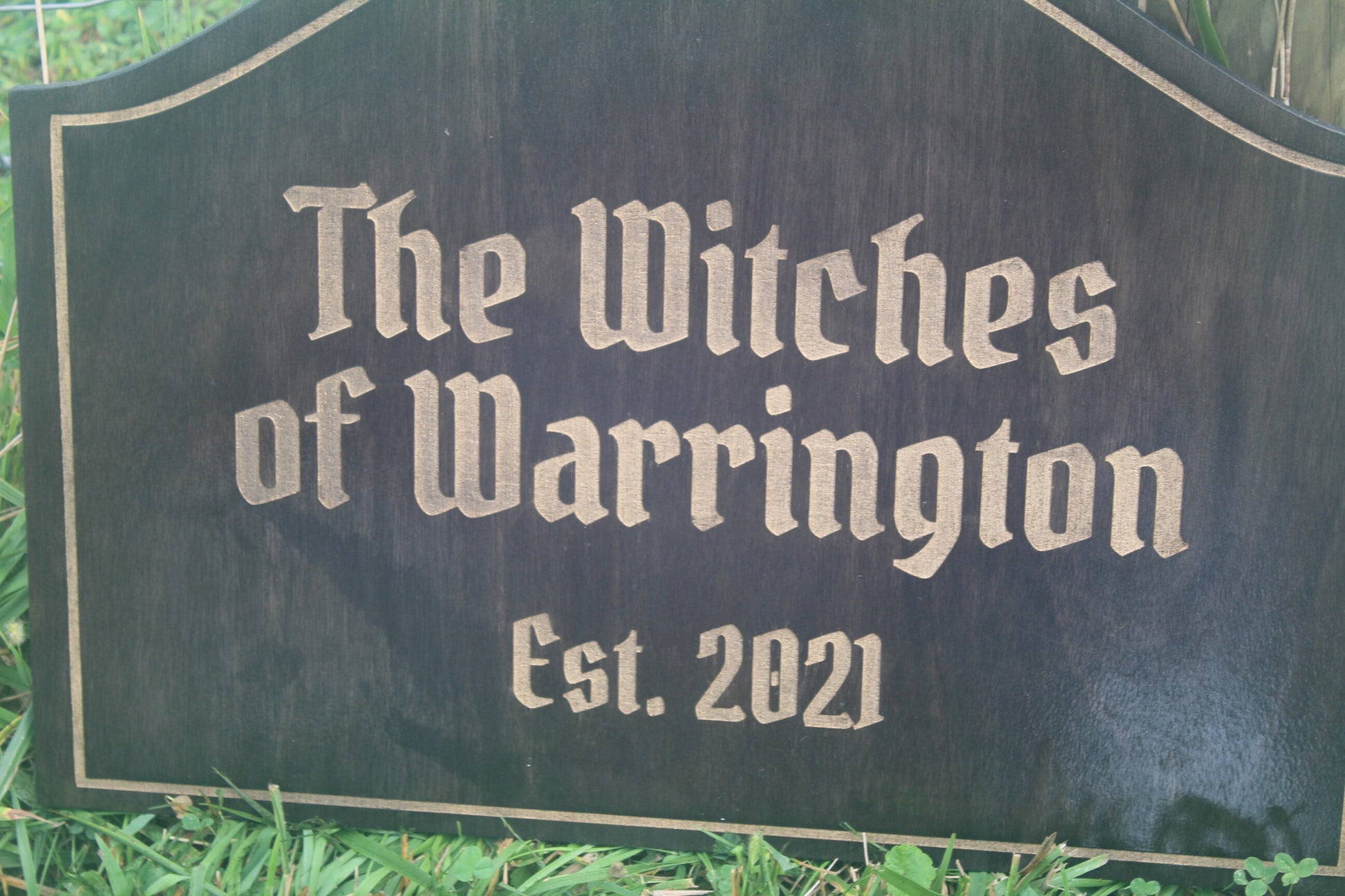 Custom Wood Sign Engraved Color Filled Witches Haunted Commerical Sign Graveyard Rustic Victorian Your Logo Personalized Contour Shape Witch