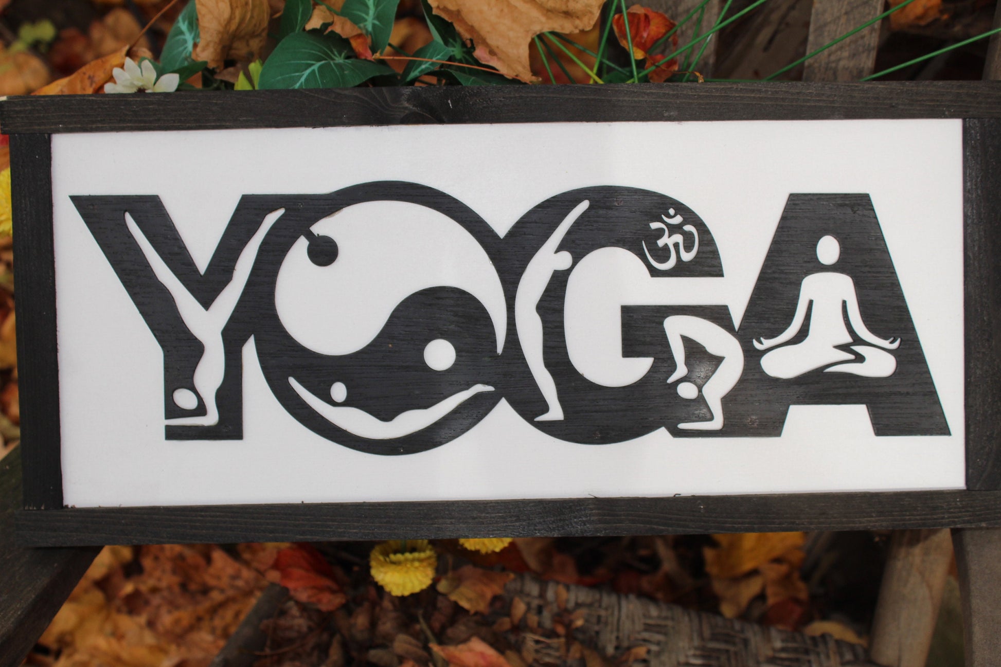 Yoga Wood Sign 3D Raised Text Ebony White Sign Relax Zen Relax Spa Psycially Fit Trainer Handmade FootstepsInThePast Gym Decor