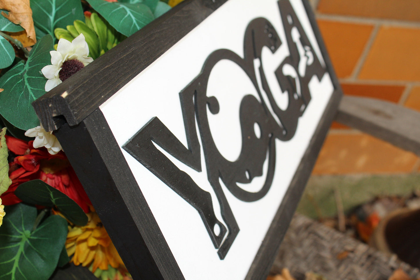 Yoga Wood Sign 3D Raised Text Ebony White Sign Relax Zen Relax Spa Psycially Fit Trainer Handmade FootstepsInThePast Gym Decor