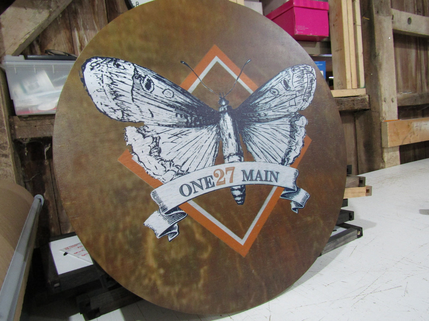 Custom Large Round Business Sign Your Logo Moth Stained Wood Printed Image Small Business Circle Plaque Home Decor Front Door Store Front