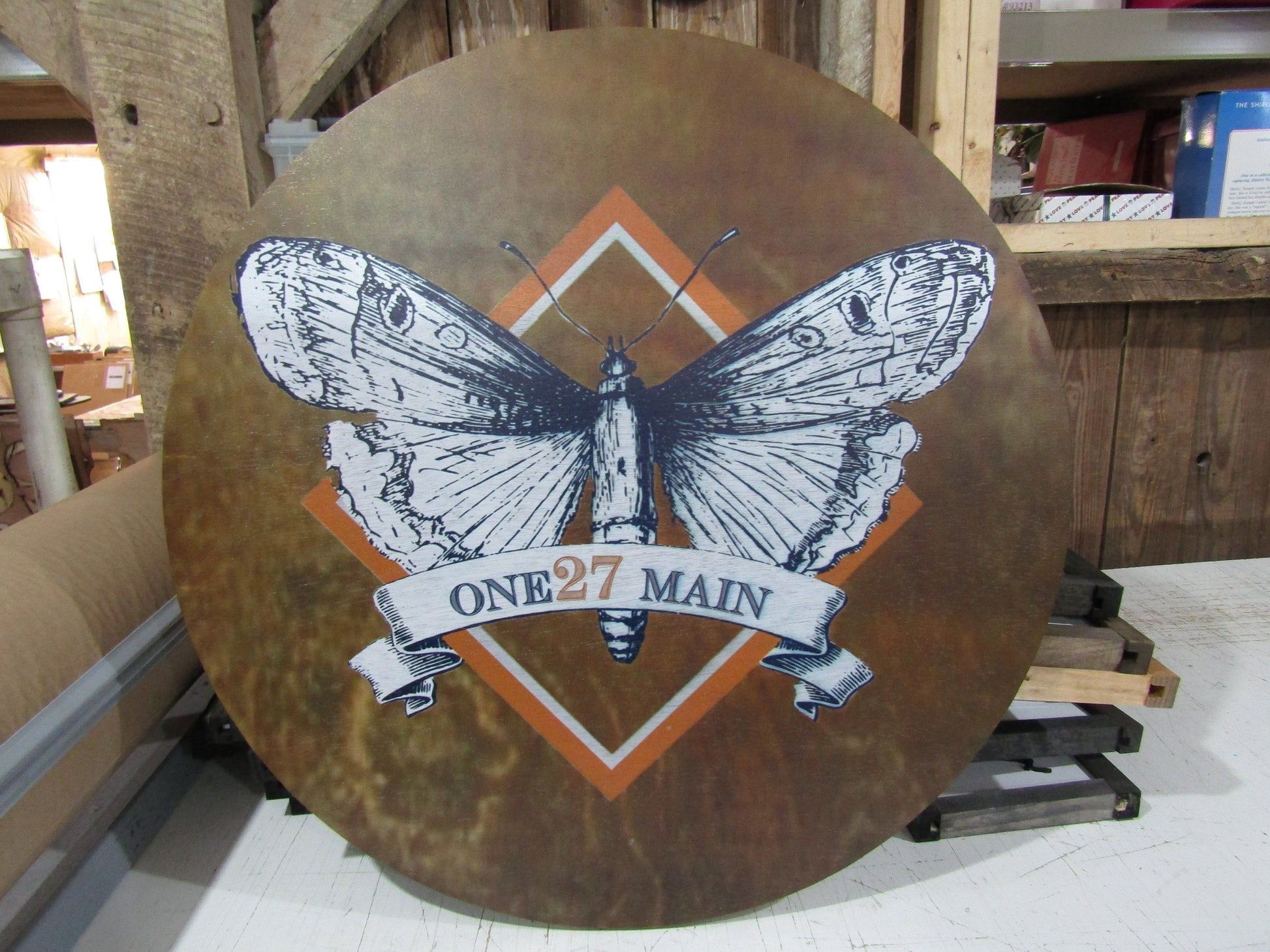 Custom Large Round Business Sign Your Logo Moth Stained Wood Printed Image Small Business Circle Plaque Home Decor Front Door Store Front