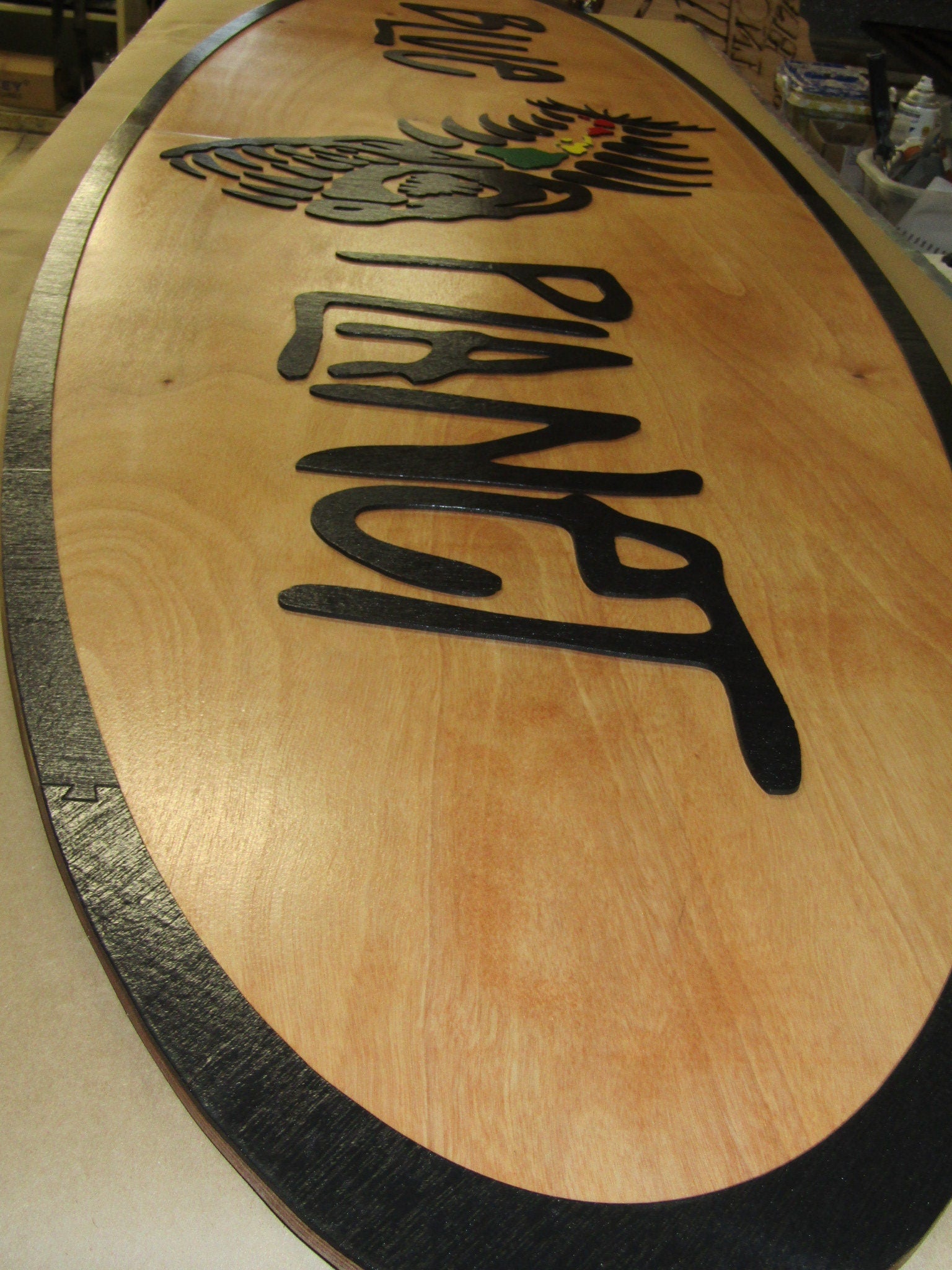 Custom Wood Sign Business Oval 3D XLarge Surf Shop Indoor Outdoor Small Business Logo Business Logo Laser Cut Oversized 3D Fish Islands