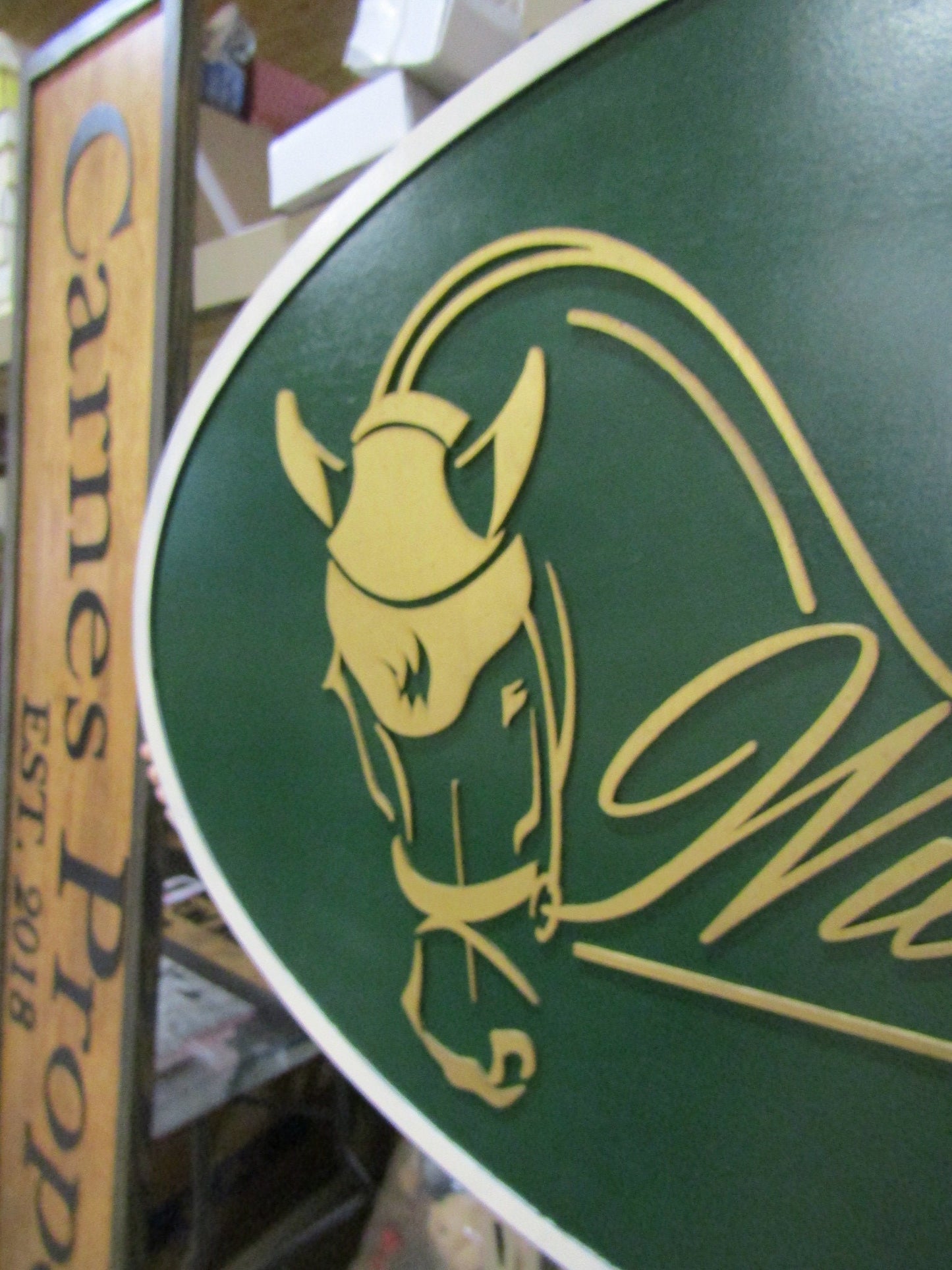 Custom Wood Sign Logo Laser Cut Out Large Oval Custom Wood Sign 3D Raised Text Wild Green Farms Horse Farm Horse Track Barn Farm Sign Border