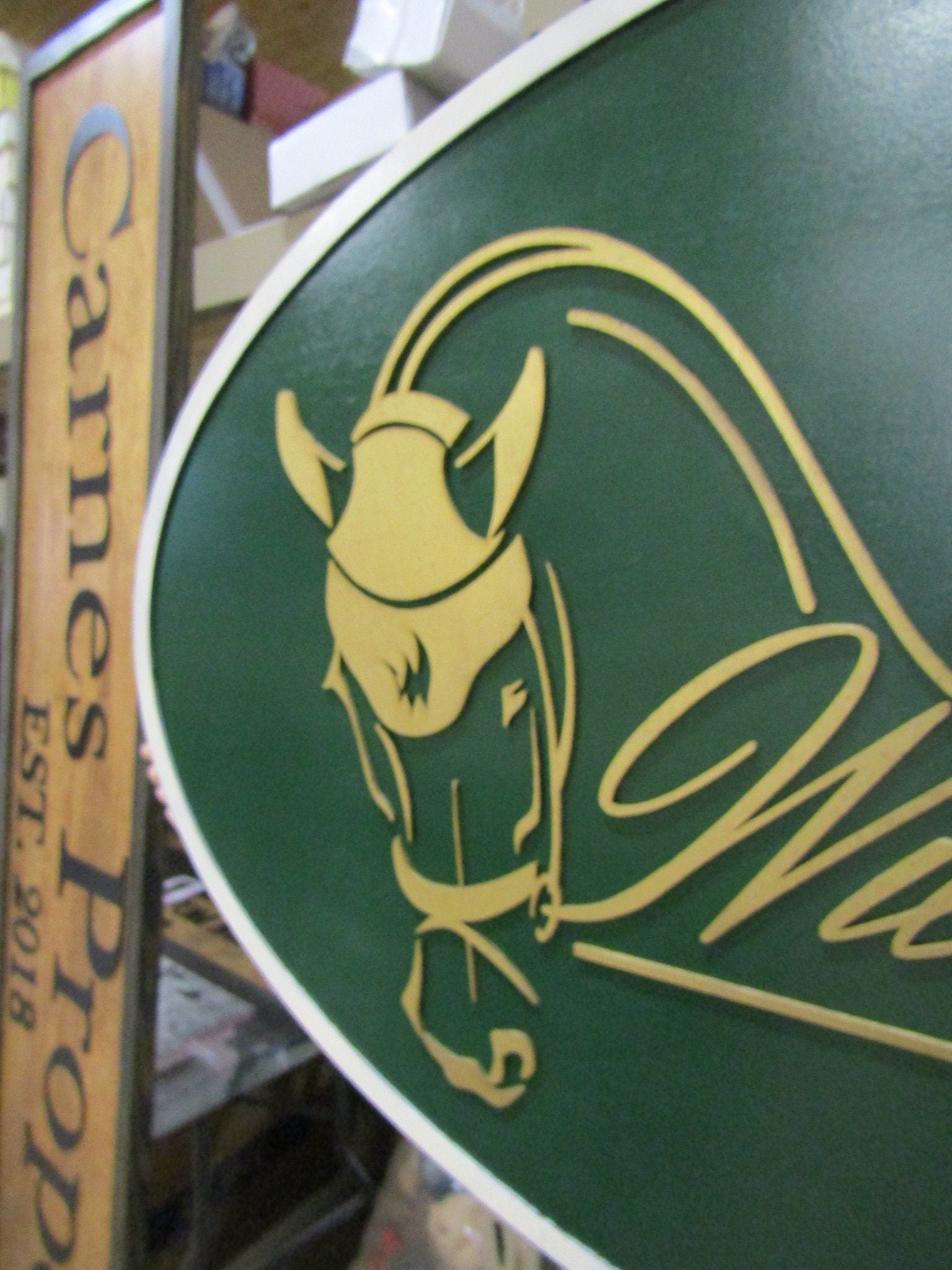 Custom Wood Sign Logo Laser Cut Out Large Oval Custom Wood Sign 3D Raised Text Wild Green Farms Horse Farm Horse Track Barn Farm Sign Border