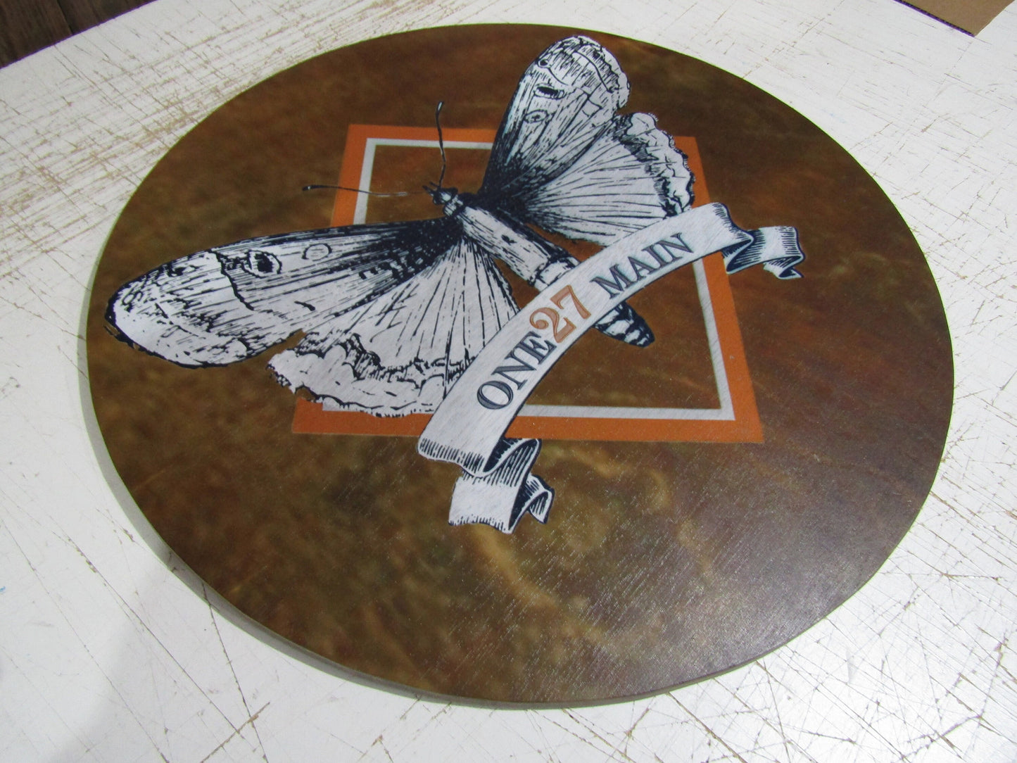 Custom Large Round Business Sign Your Logo Moth Stained Wood Printed Image Small Business Circle Plaque Home Decor Front Door Store Front