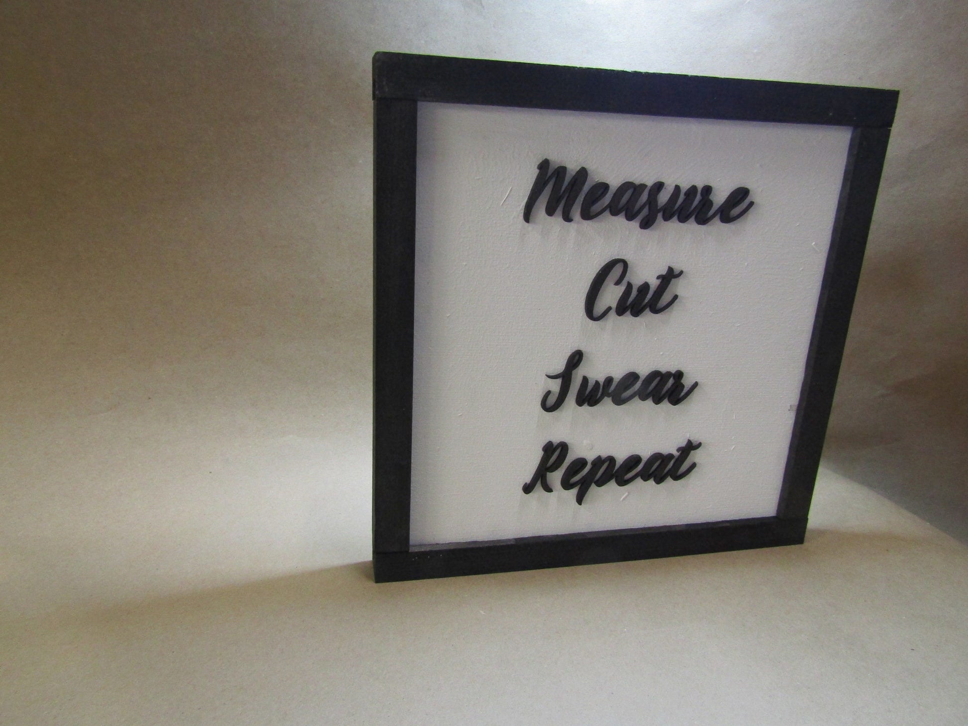 Wooden Crafter Sign Funny Measure Cut Swear Repeat Sew Seamstress Craft Room Decor Garage Carpenter Do It Yourself 3D Raised Text Handmade