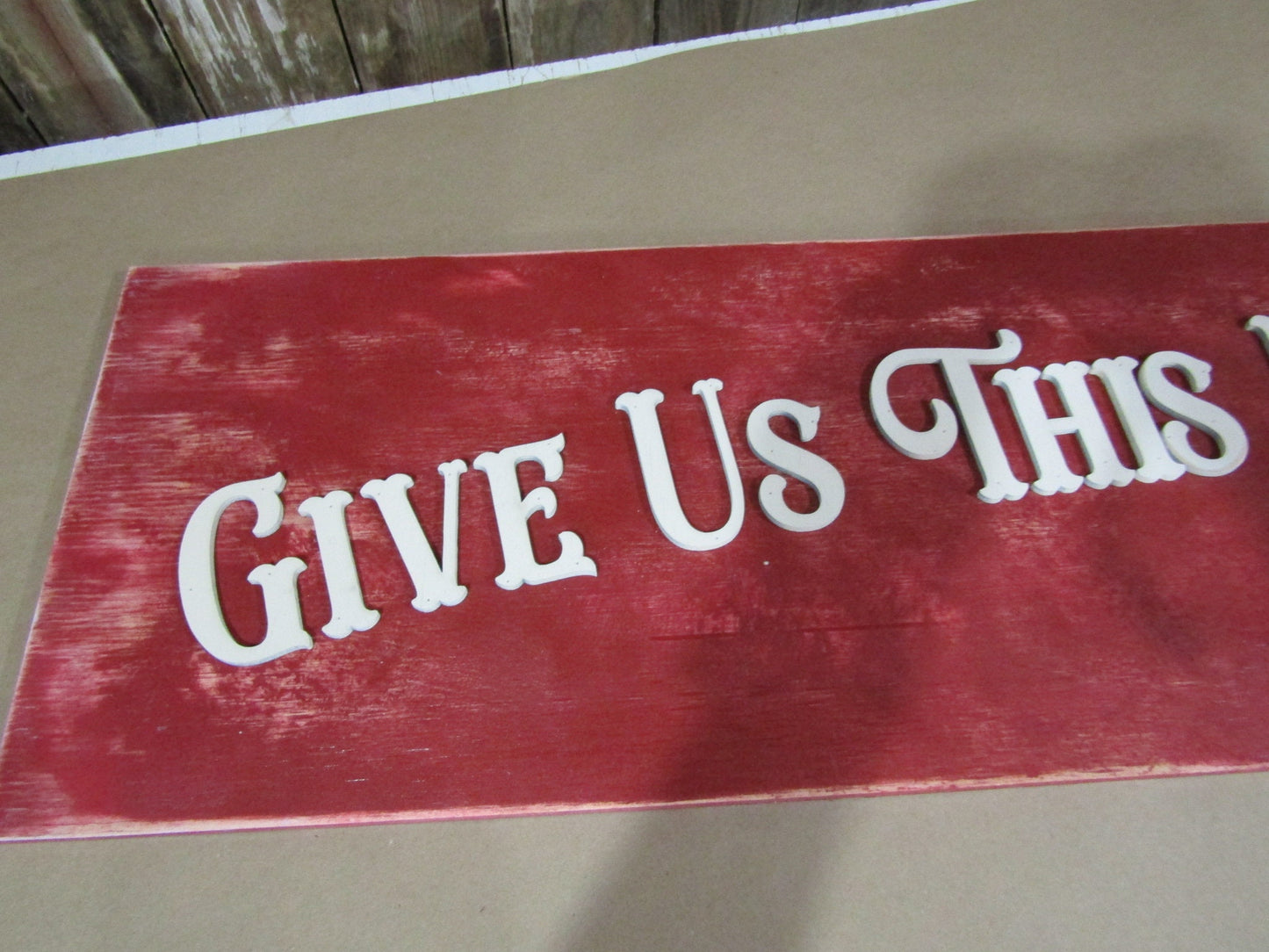 Large Custom Distressed Sign Give Us This Day Rustic Our Daily Bread Red Barn Country Wood 3D Extra Large Sign Footstepsinthepast Primitive