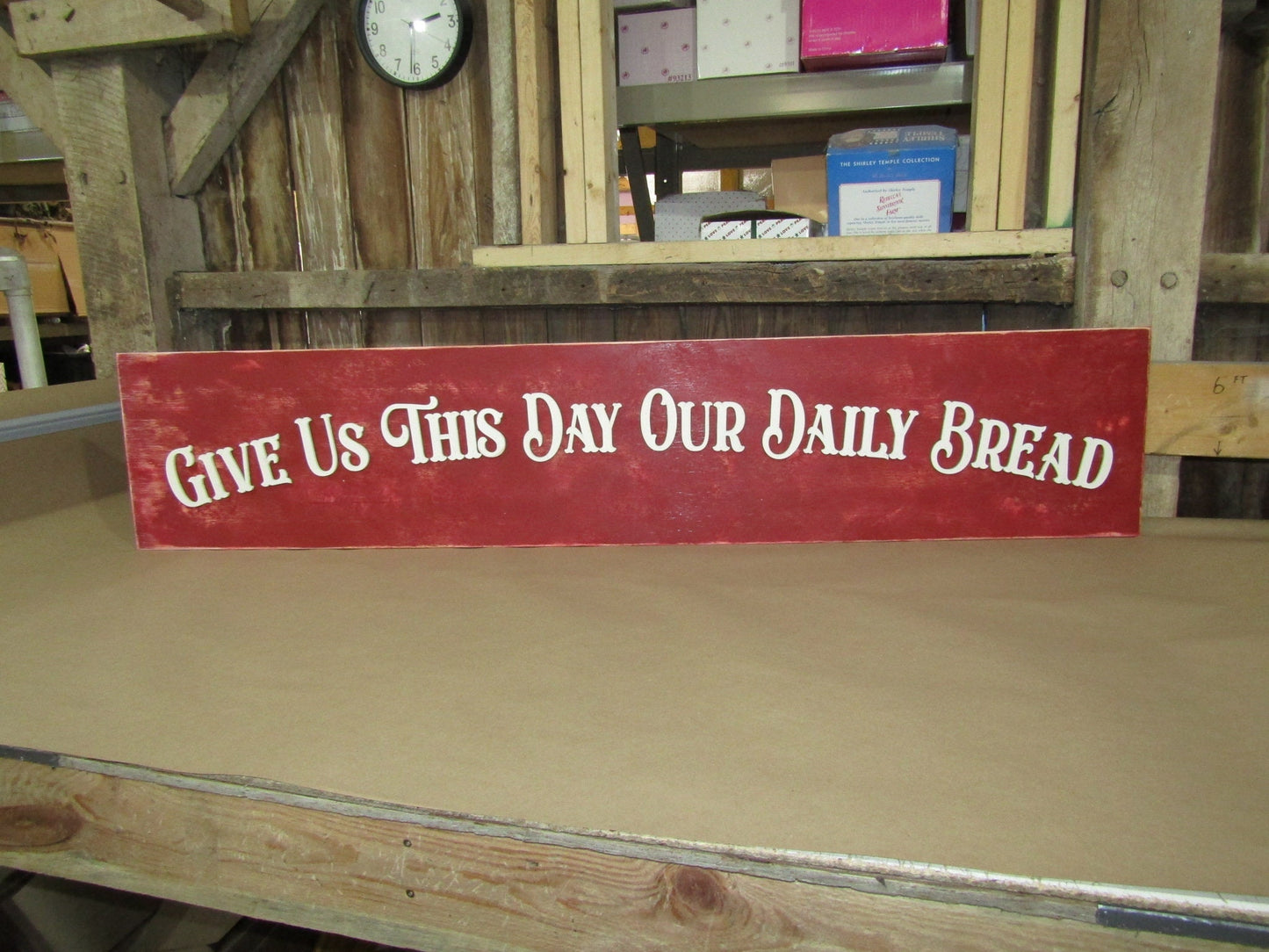 Large Custom Distressed Sign Give Us This Day Rustic Our Daily Bread Red Barn Country Wood 3D Extra Large Sign Footstepsinthepast Primitive