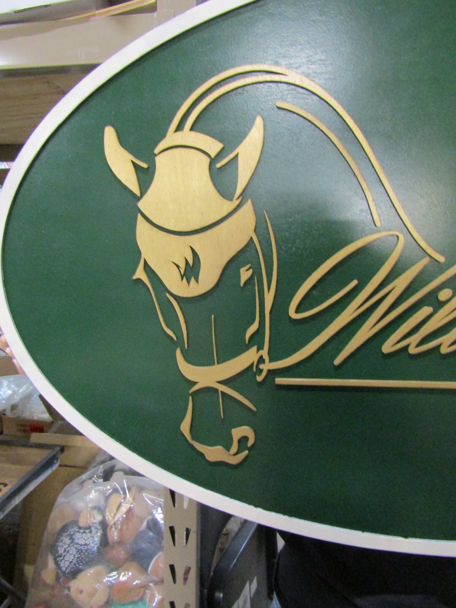 Custom Wood Sign Logo Laser Cut Out Large Oval Custom Wood Sign 3D Raised Text Wild Green Farms Horse Farm Horse Track Barn Farm Sign Border