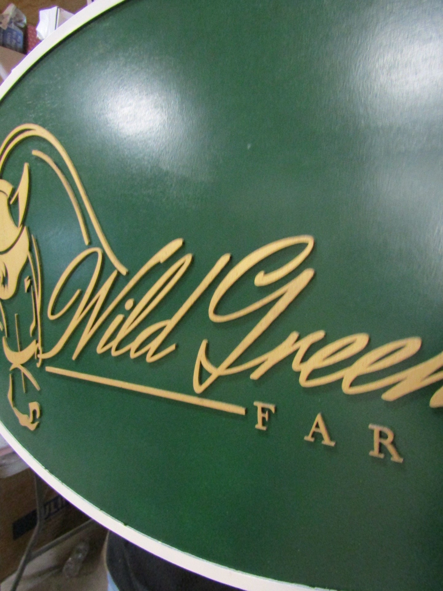 Custom Wood Sign Logo Laser Cut Out Large Oval Custom Wood Sign 3D Raised Text Wild Green Farms Horse Farm Horse Track Barn Farm Sign Border