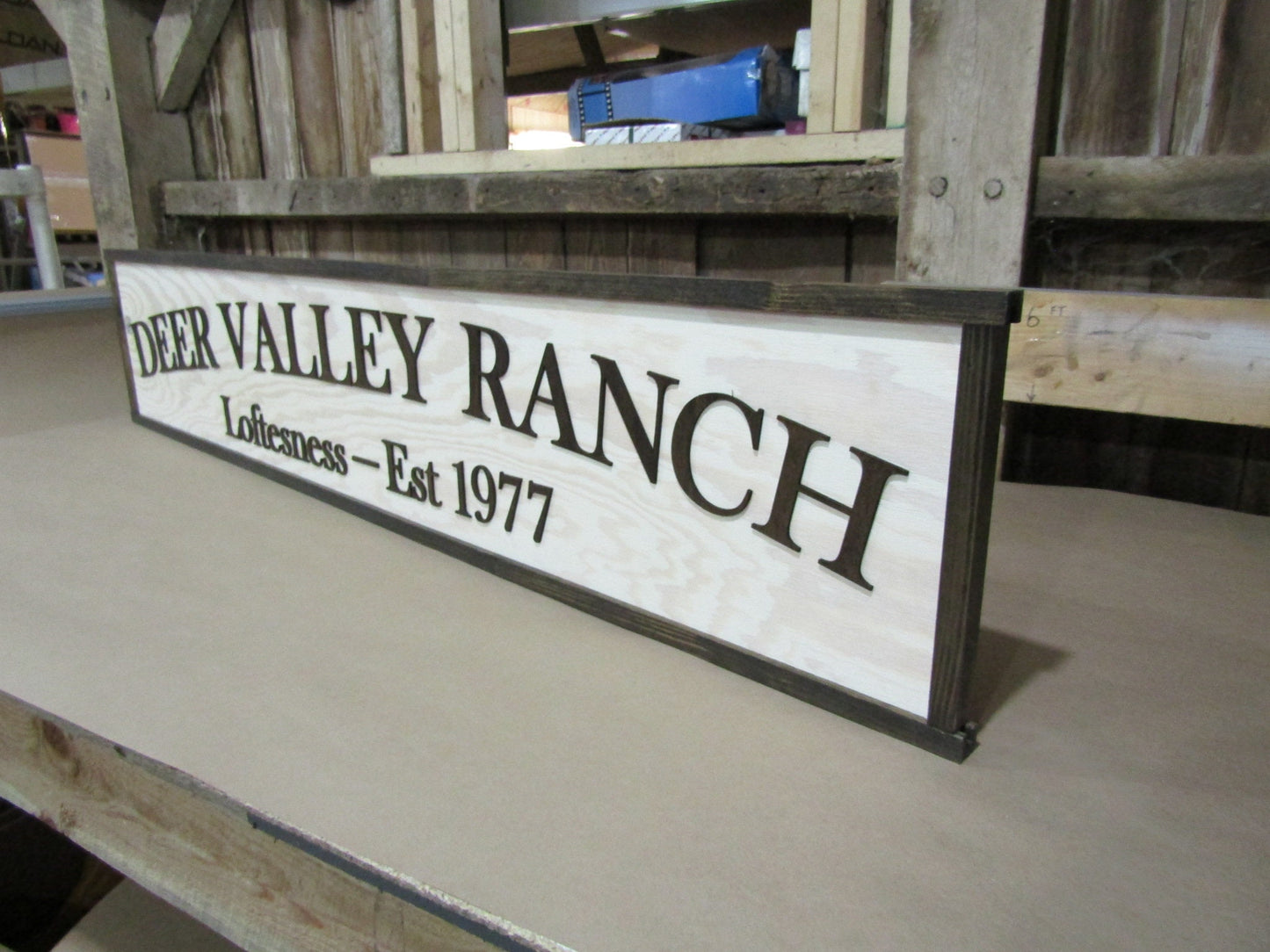 Large Custom Deer Ranch Sign Wooden Over-sized Rustic Business Logo Wood Laser Cut Out 3D Made to Order Signage Entrance Personalized XL