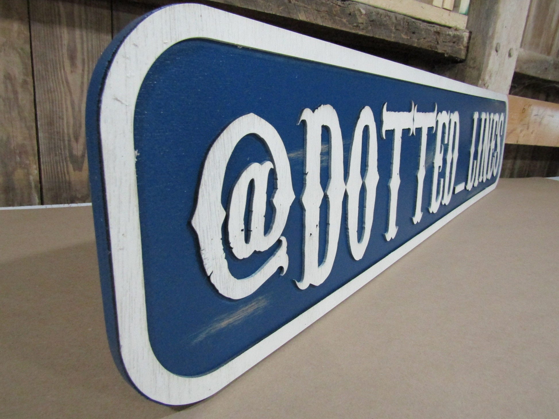 Large Custom Distressed Sign Social Influencer Over-sized Rustic Business Logo Bar Barn Country Wood 3D Username Personalized Signage Blue