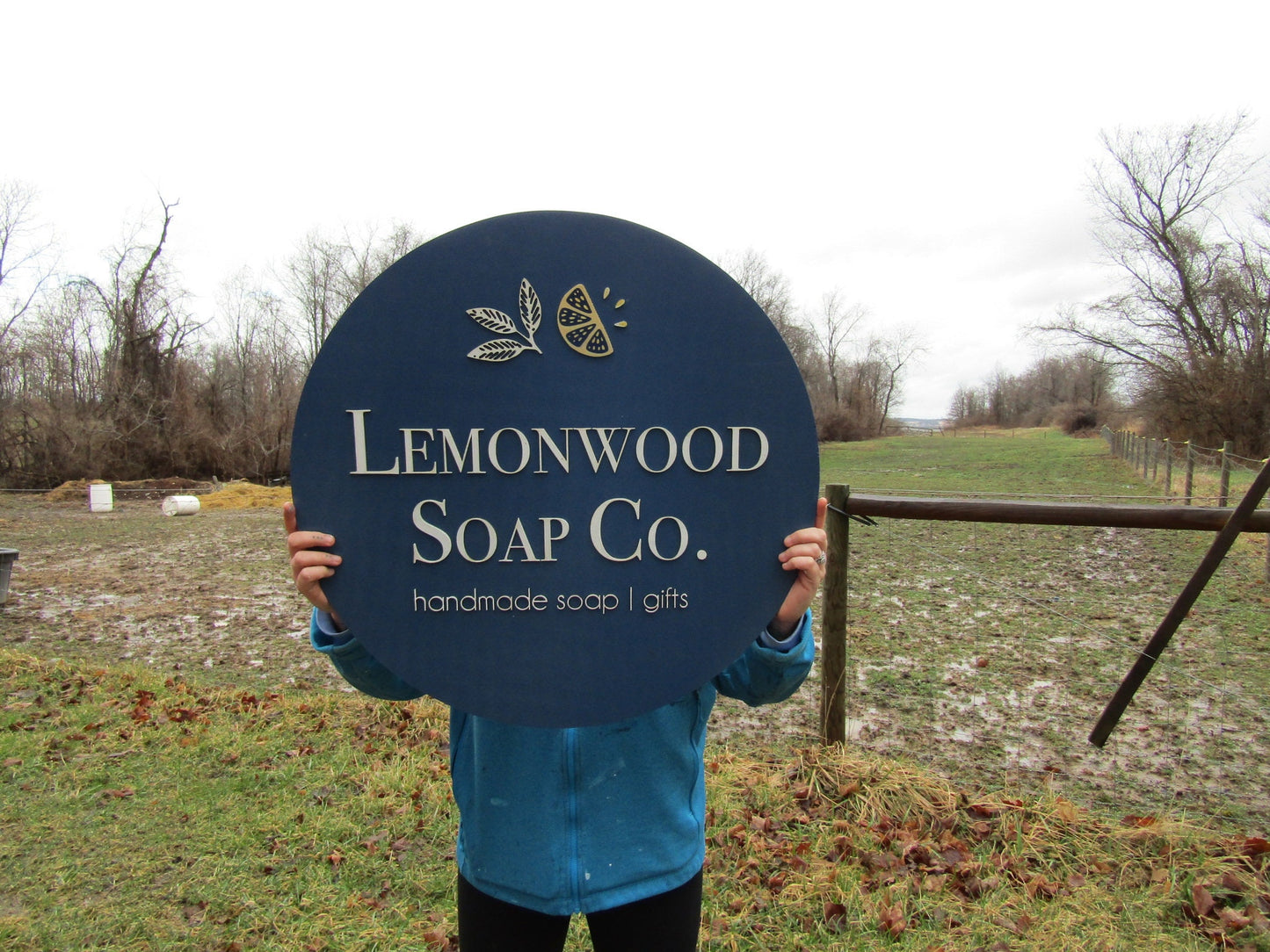 Custom Sign Round Business Commerical Signage Single Or Double Sided Made to Order Store Front Small Shop Logo Lemon Circle Wooden Handmade